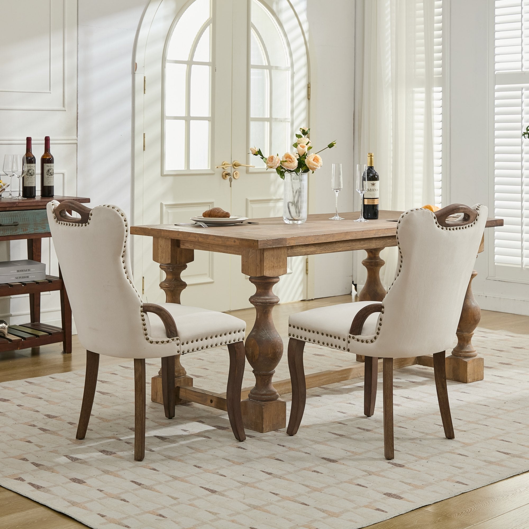 Elbe Modern Velvet Dining Chair Set of 2 with Tufted Trim Beige