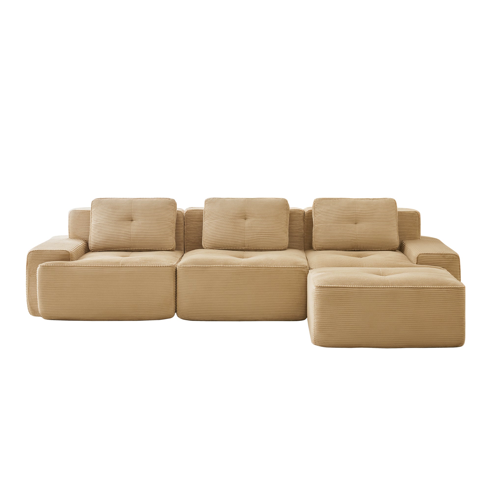 Racine 117" Modular Corduroy Fabric L-Shaped Sectional Sofa with Movable Ottoman