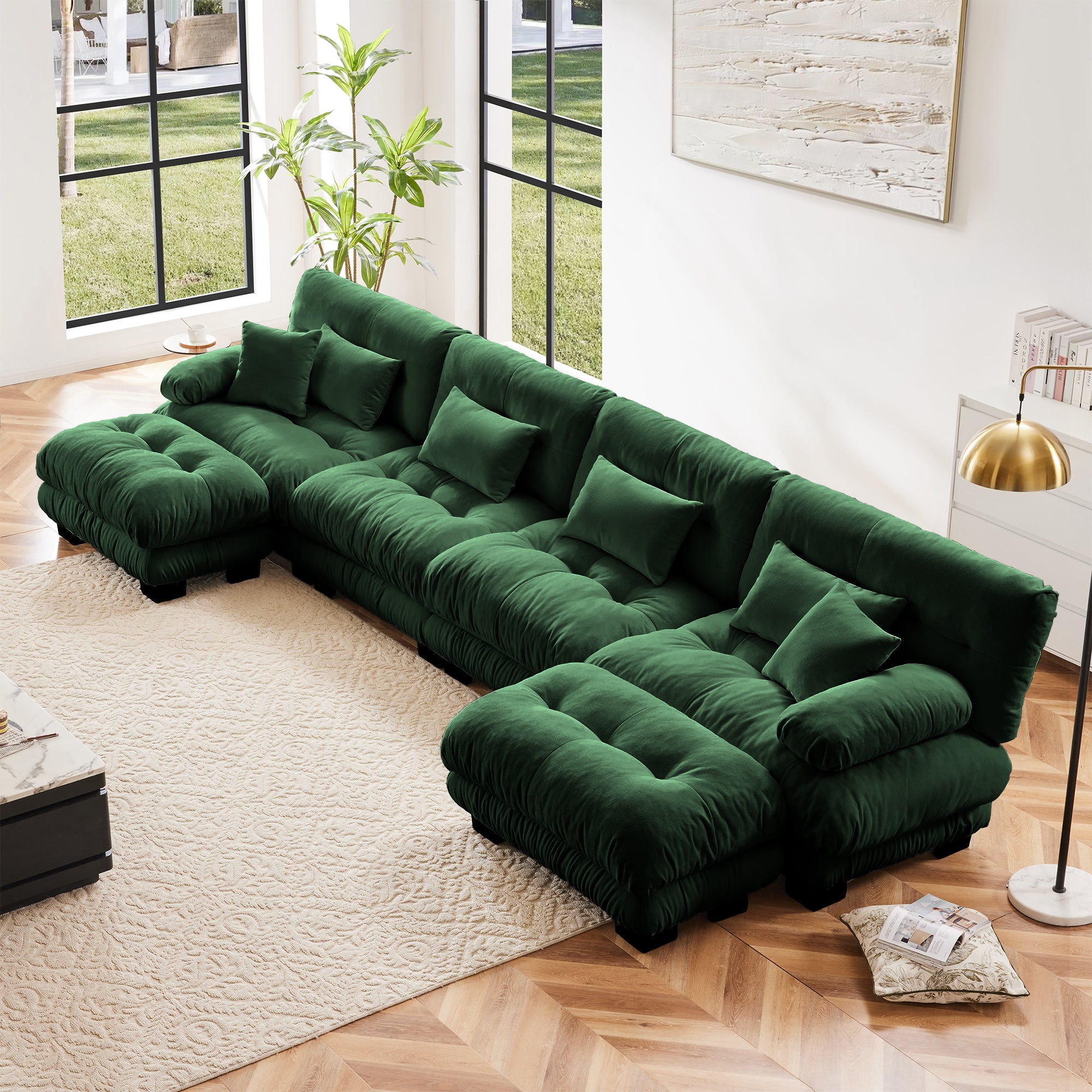 Monterey 173" Oversized Modular Chenille U-Shaped Cloud Sectional Sofa with 2 Ottomans