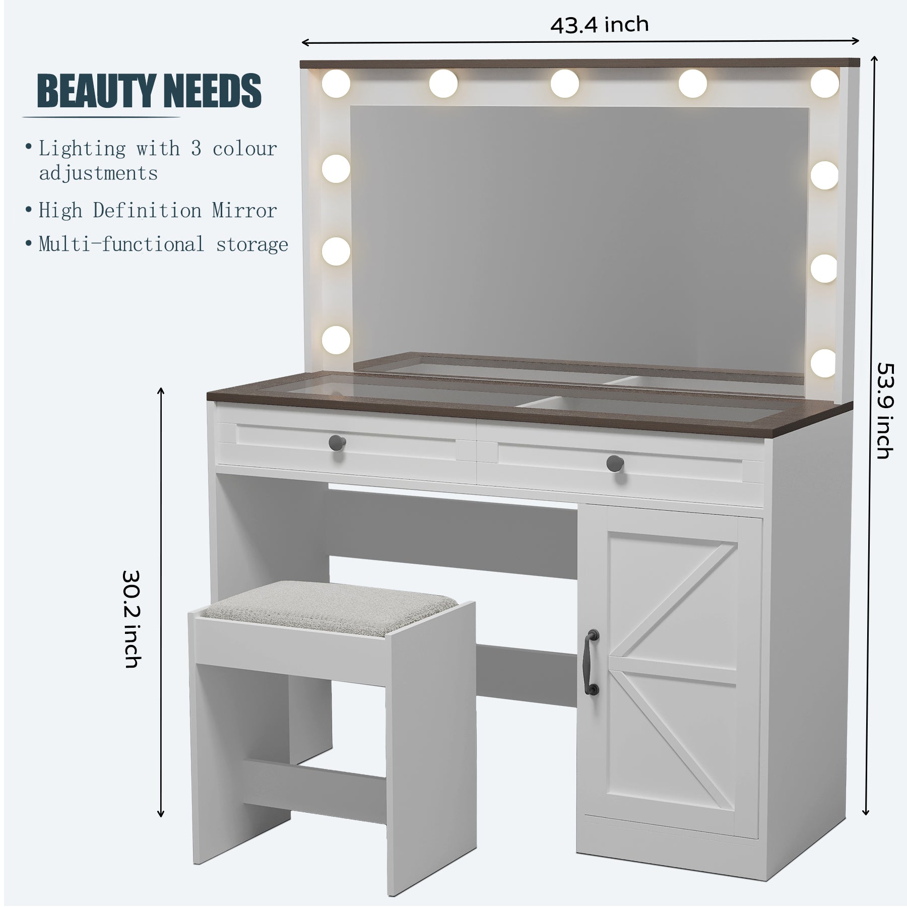 Arvika Makeup Vanity Table Set with Lighted Mirr