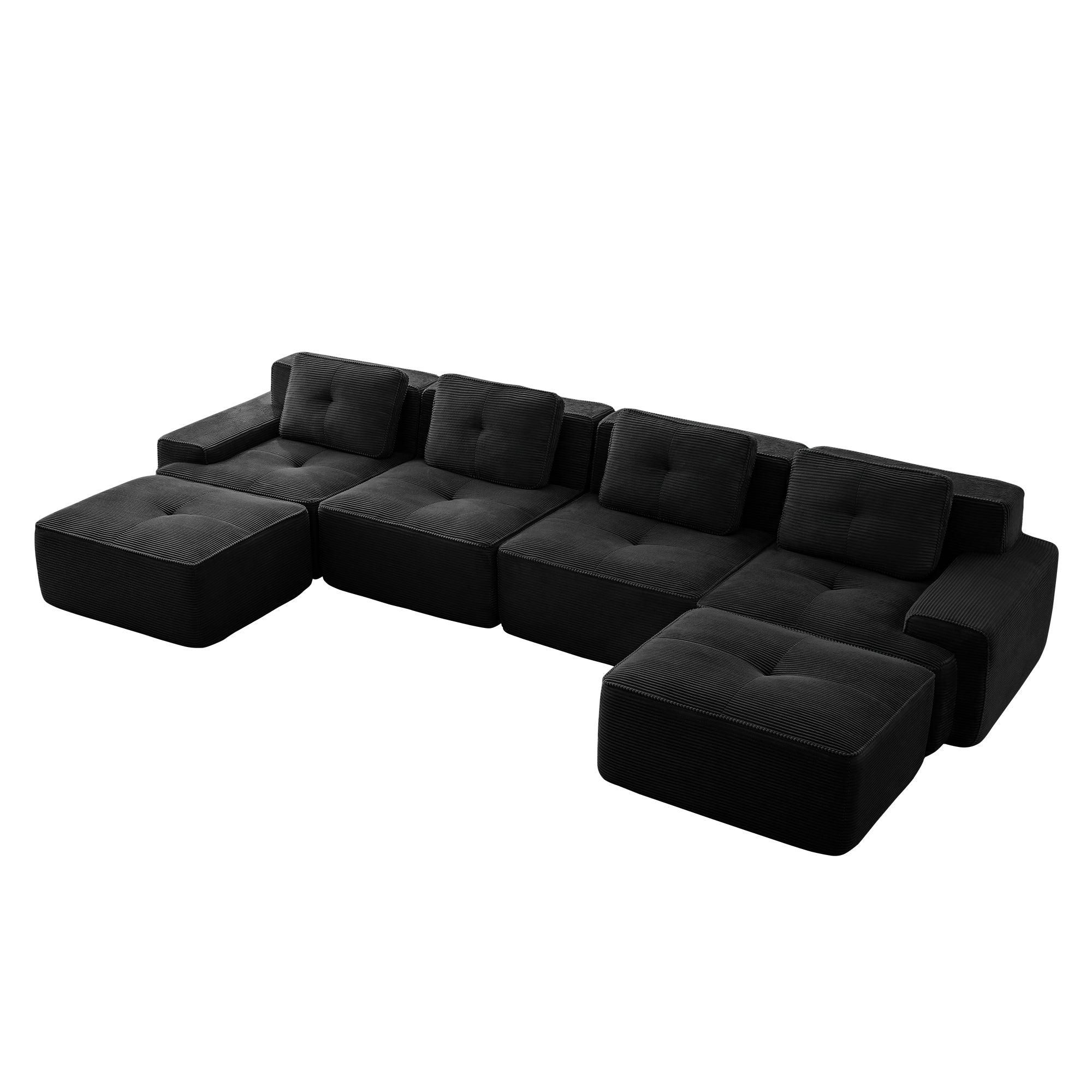 Racine 153" Modular Corduroy Fabric U-Shaped Sectional Sofa with Deep Seat and 2 Movable Ottomans