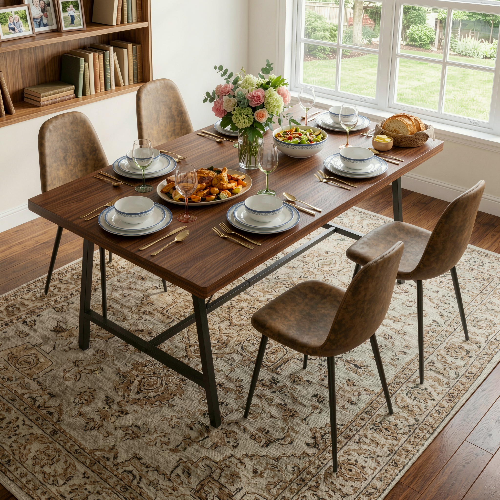 FORS Industrial MDF Dining Table 63" x 35" Modern Crimson