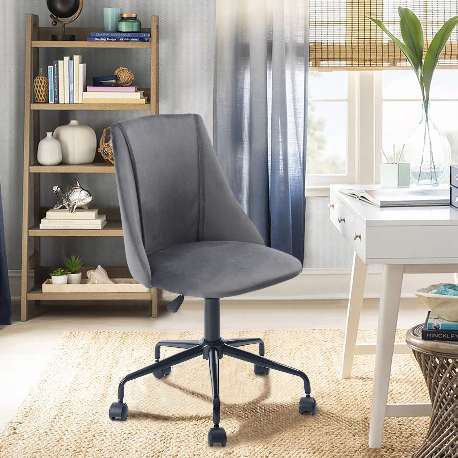 Homy Casa CIAN GREY Velvet Office Chair with Adjustable Gas Lift and Steel Frame, Open Box