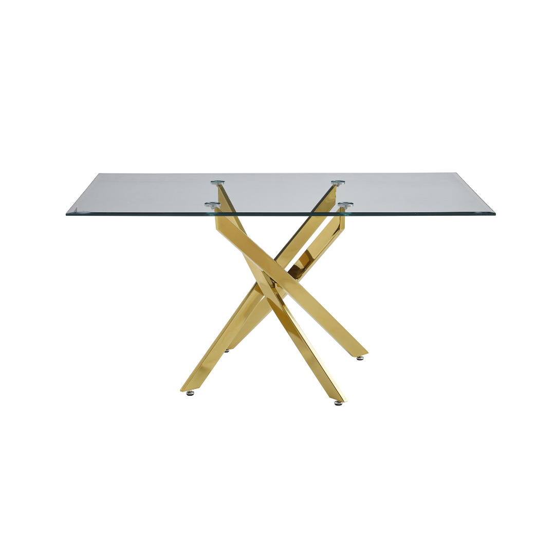 Vela 59" Modern Glass Rectangular Dining Table with Cross Chrome Base