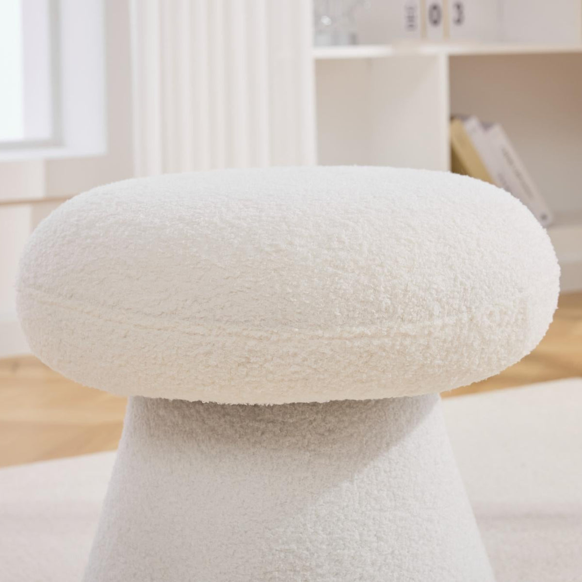 Moraine 16" Teddy Fabric Mushroom Ottoman Stool