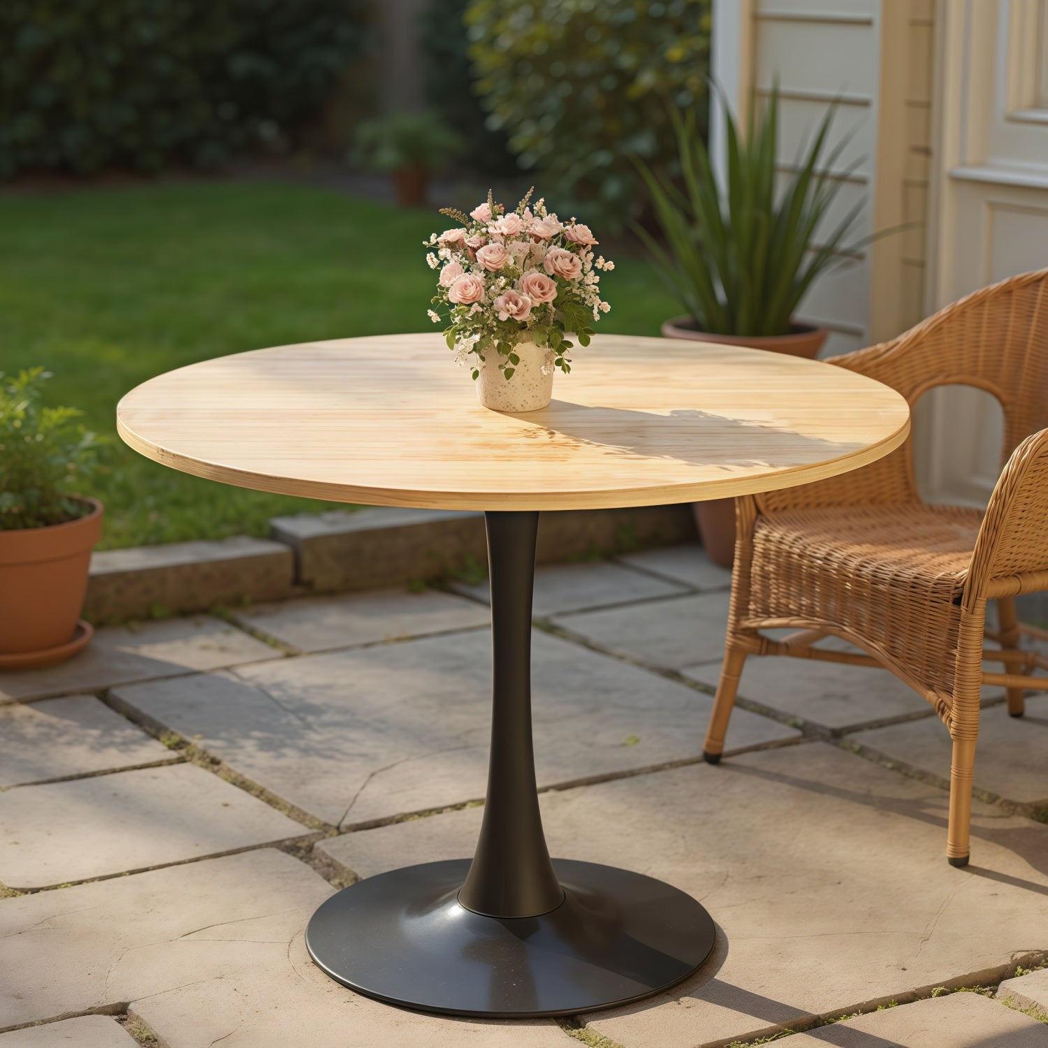 Homy Casa Luna 24" Mid Century Modern Round Dining Table with MDF Top and Steel Base