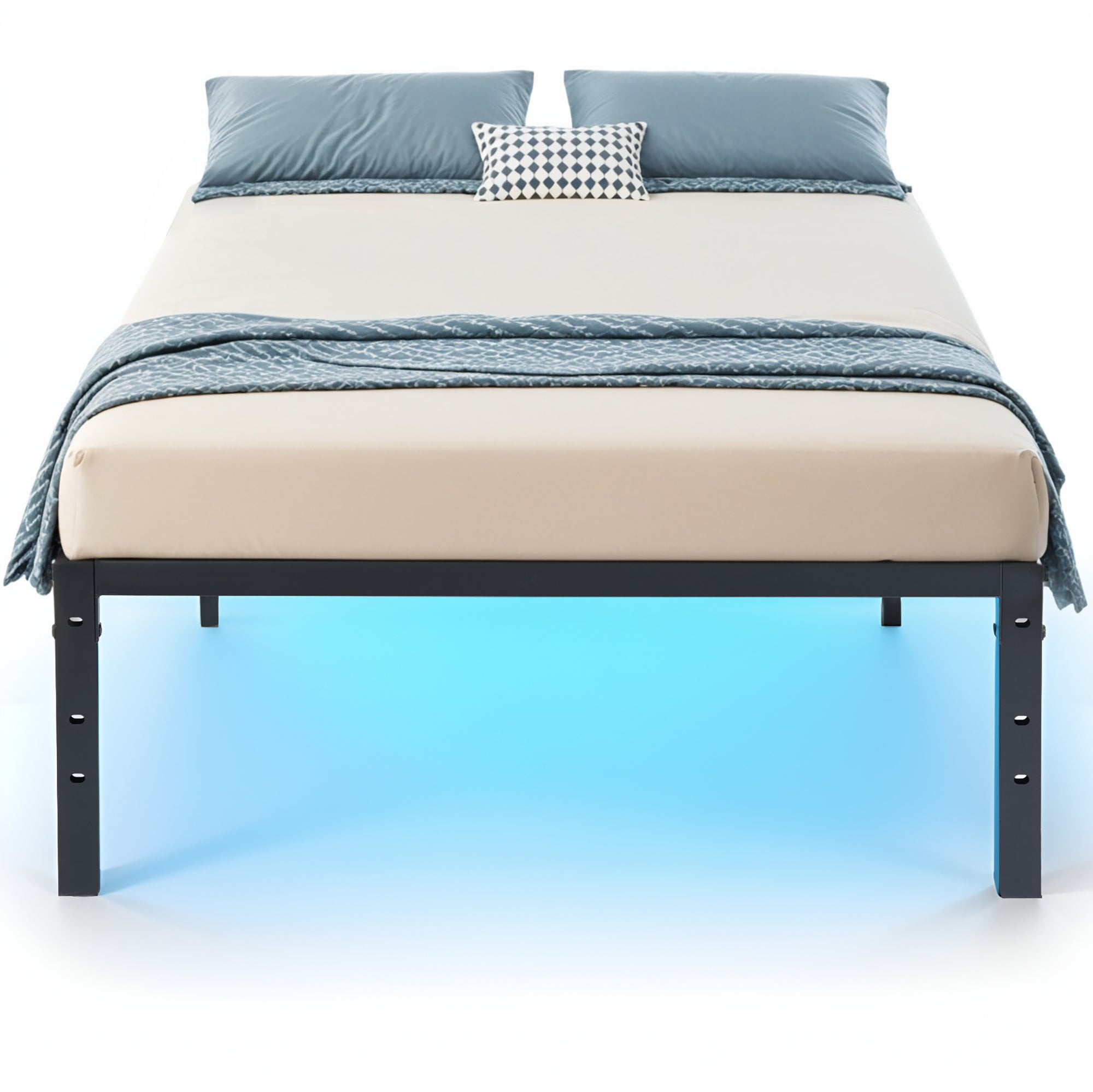 KIELA Twin Metal Platform Bed Frame with Steel Slats Center Support No Box Spring Black