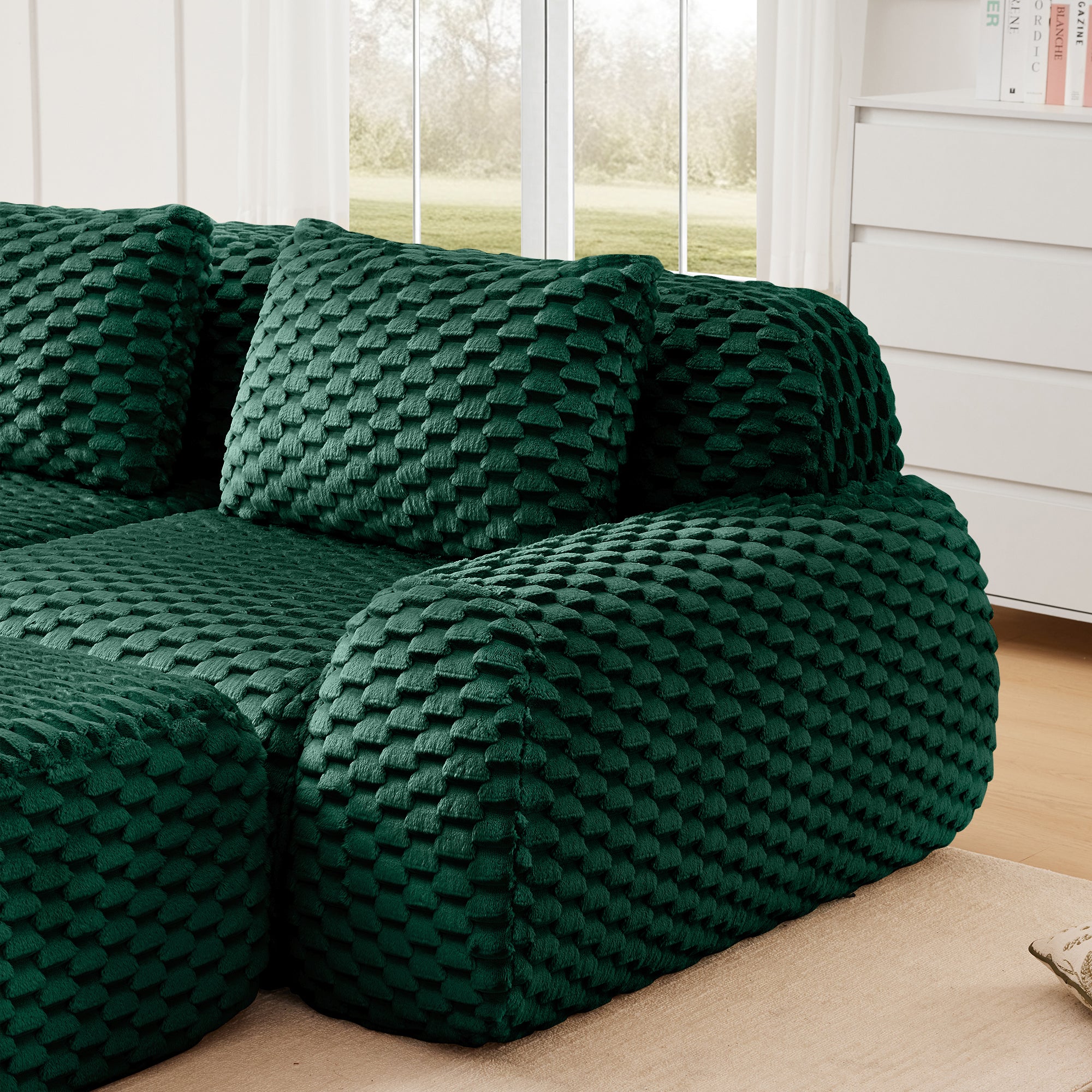 Olathe 114" Modular Flannelette Fabric 3-Seater Sofa with Deep Seat