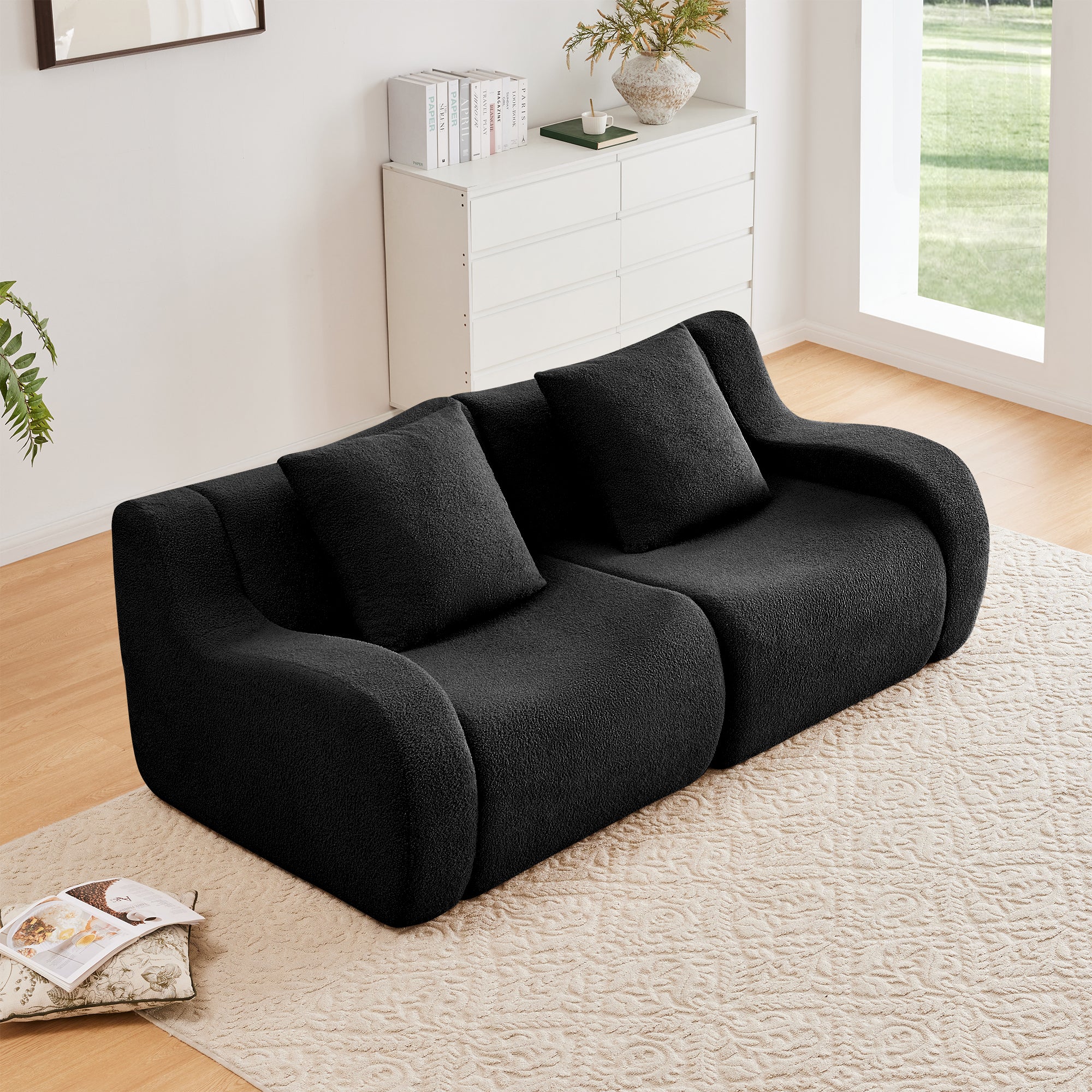 Chico 83" Teddy Fabric Loveseat Sofa with Streamlined Design and Pillows