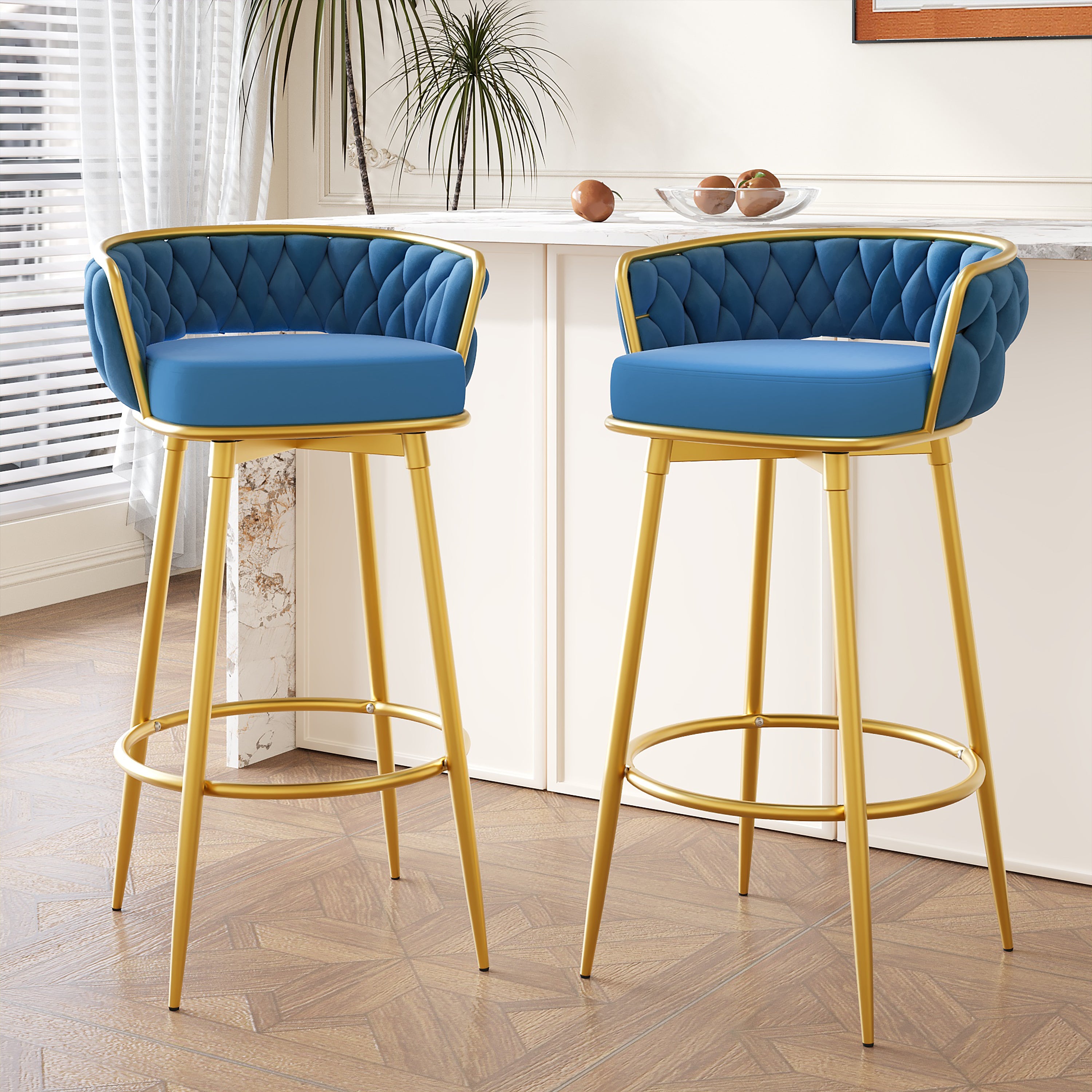 Aurea 31.5" Modern Swivel Counter Height Bar Stools Set of 2 with Gold Metal Legs