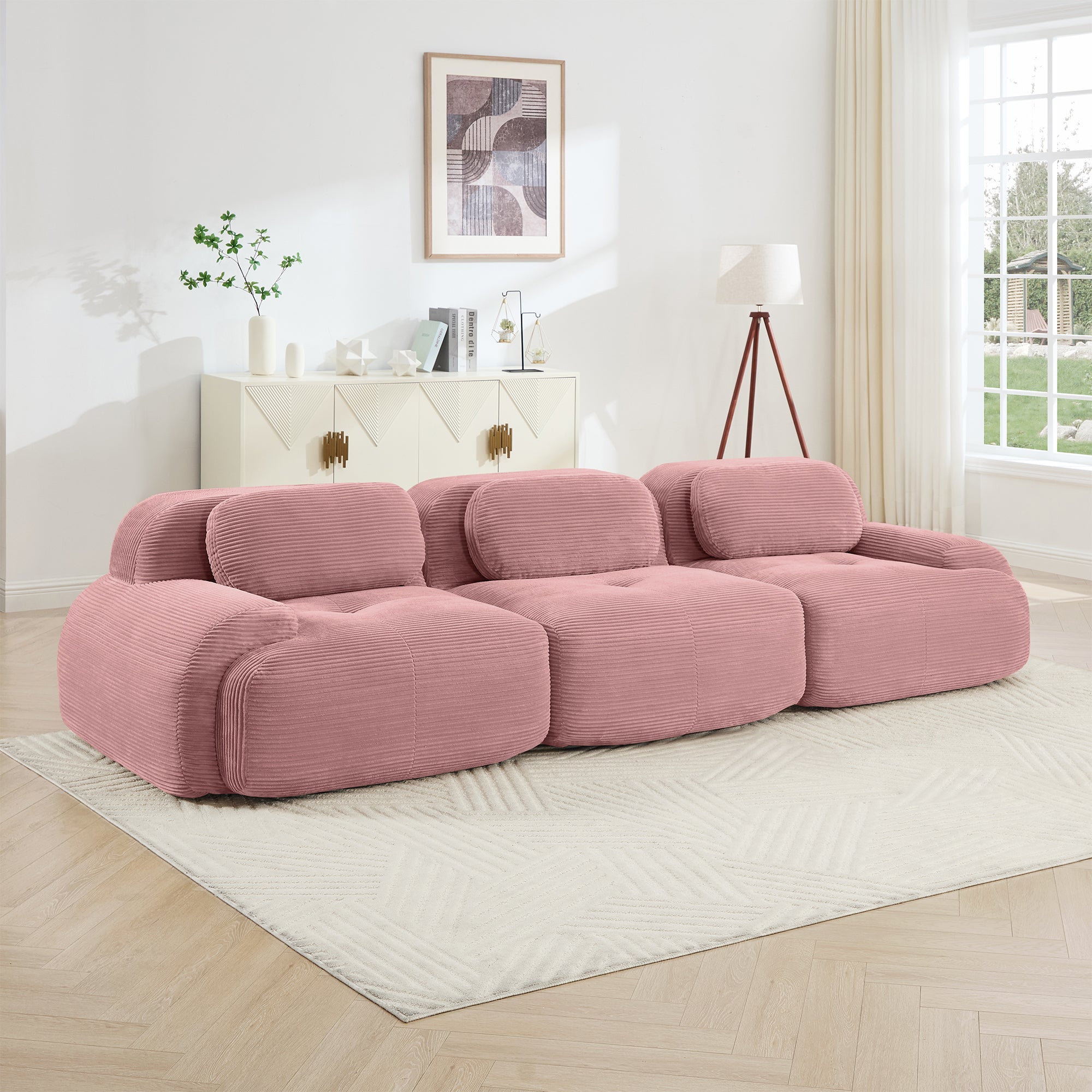 Anchorage 116" Modular Corduroy 3-Seater Sofa with Curved Armrest