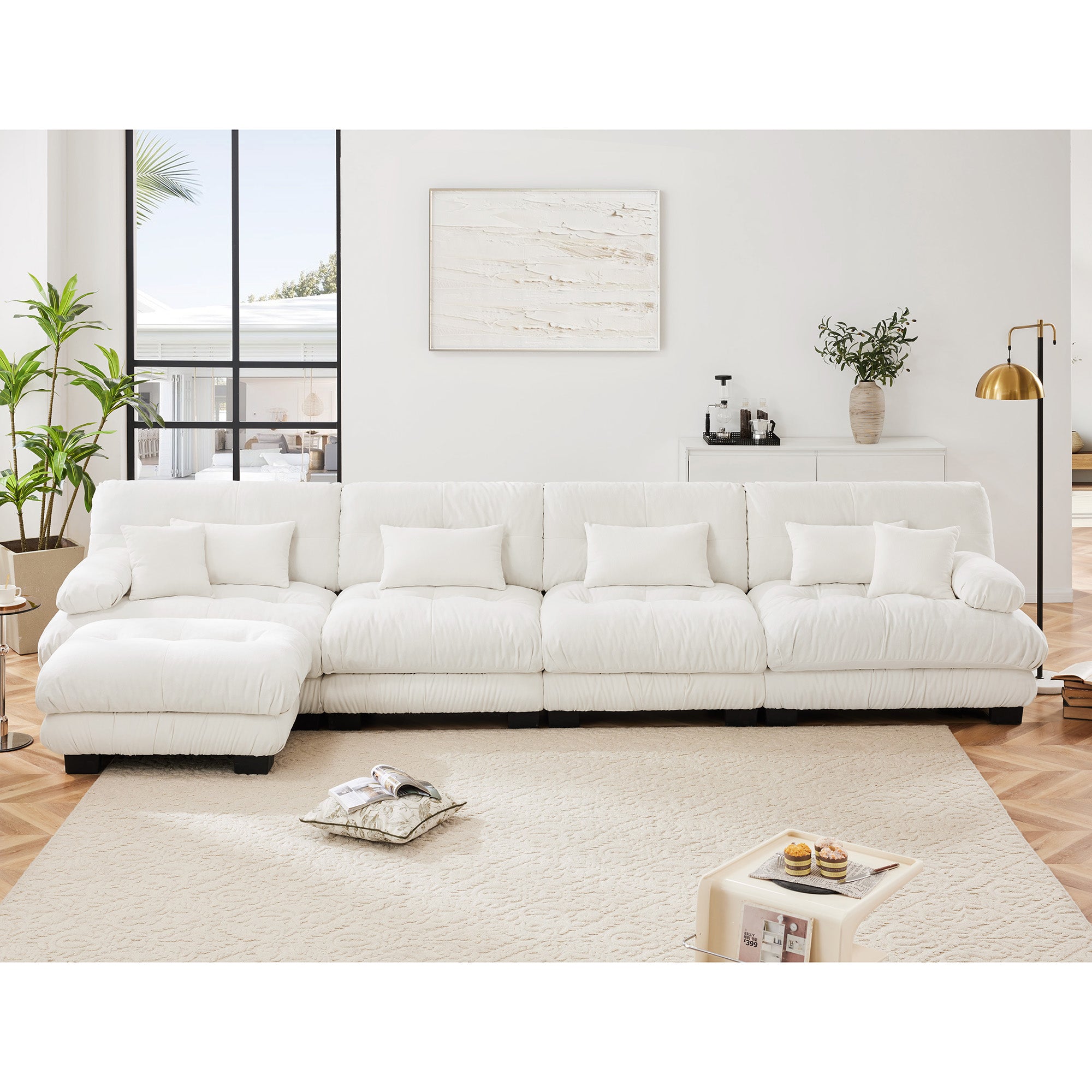Monterey 173" Oversized Modular Chenille L-Shaped Cloud Sectional Sofa with Ottoman