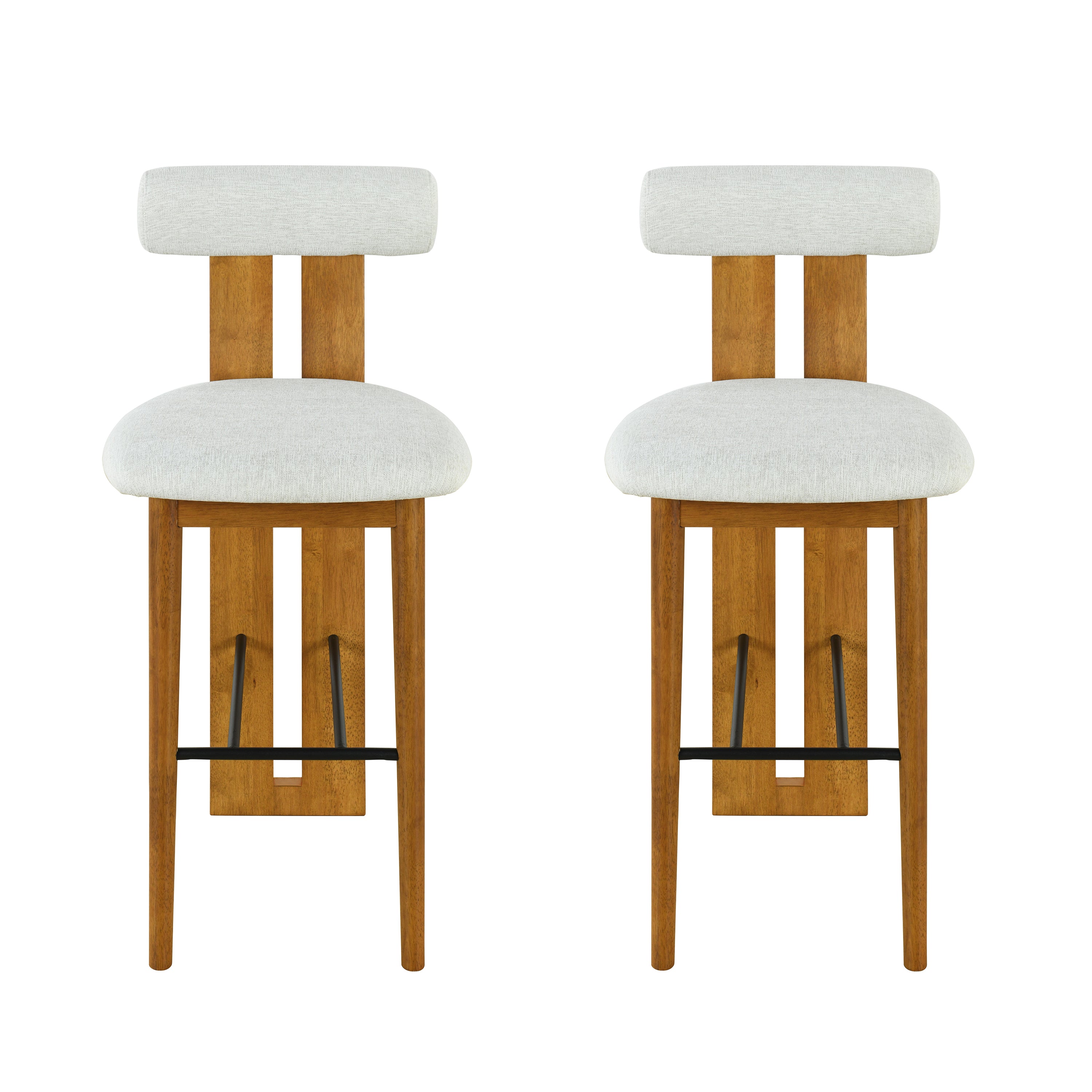 Pienza 29.5" Solid Rubberwood Bolster Back Upholstered Bar Height Stool Set of 2