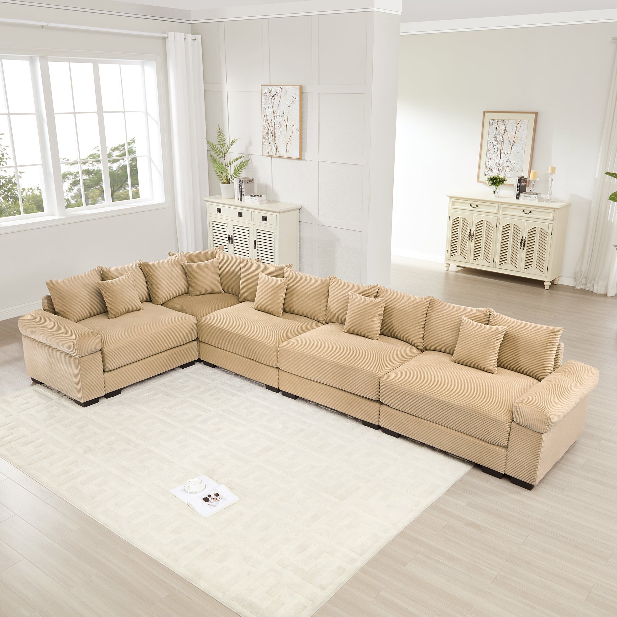 Albany 155" Modular Corduroy Oversized Cloud L-Shaped Sectional Sofa with Ottoman