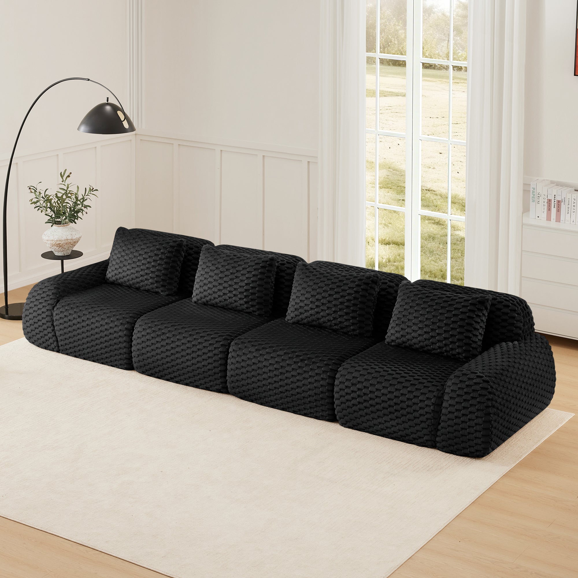 Olathe 146" Modular Flannelette Fabric 4-Seater Sofa with Deep Seat