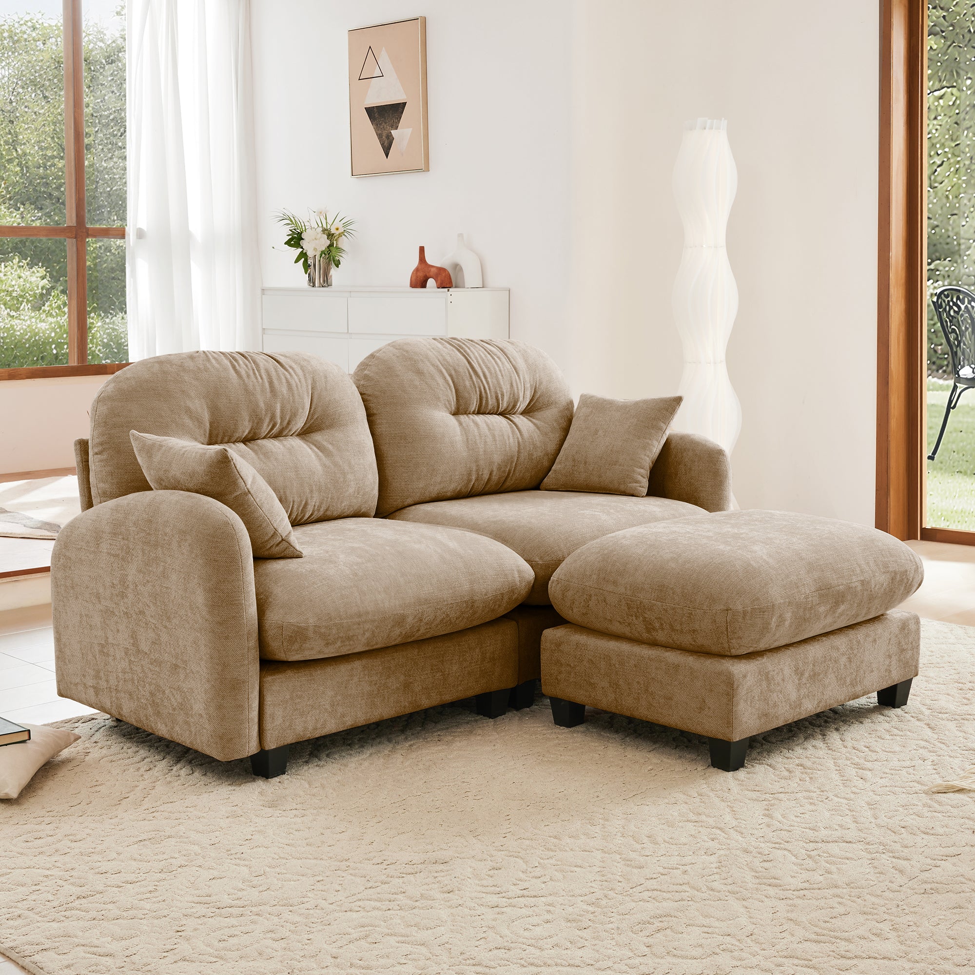 Roselyn 74" Modular Chenille Cloud L-Shaped Sectional Sofa with Ottoman