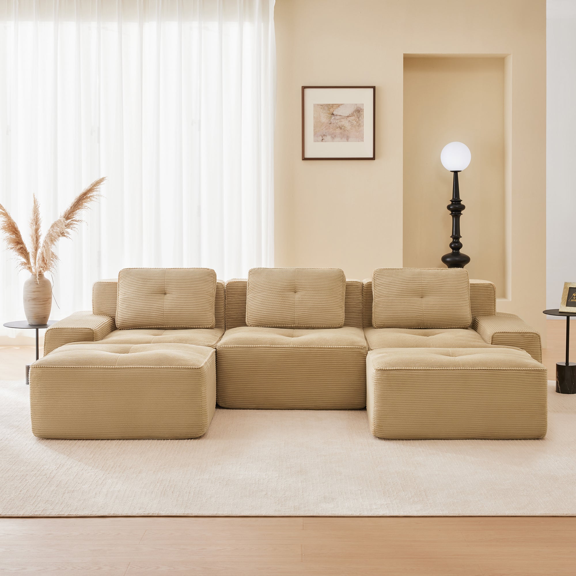 Racine 117" Modular Corduroy Fabric U-Shaped Sectional Sofa with Deep Seat and Movable Ottoman