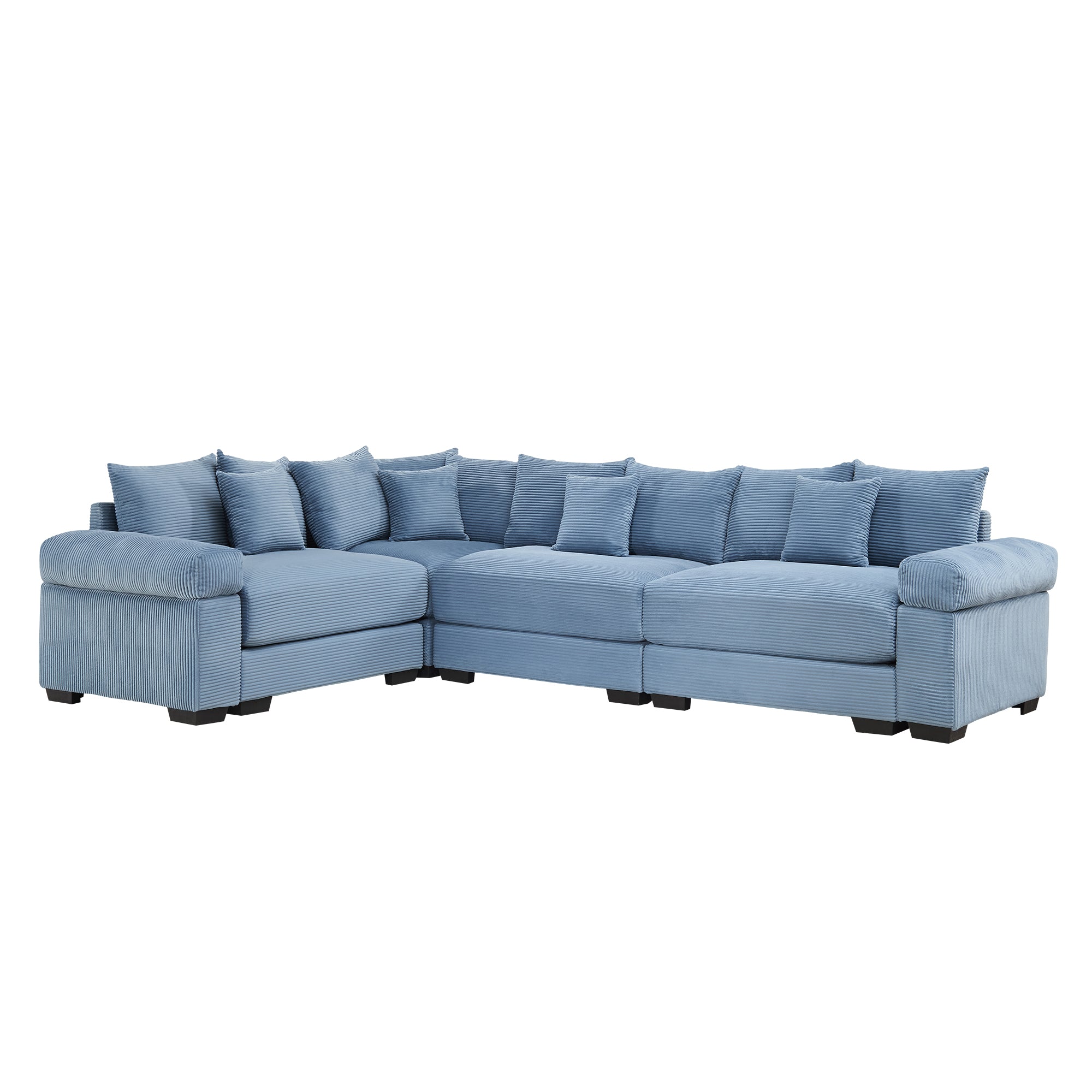 Albany 130" Modular Corduroy Cloud L-Shaped Sectional Sofa with Ottoman and Extra-Thick Armrests