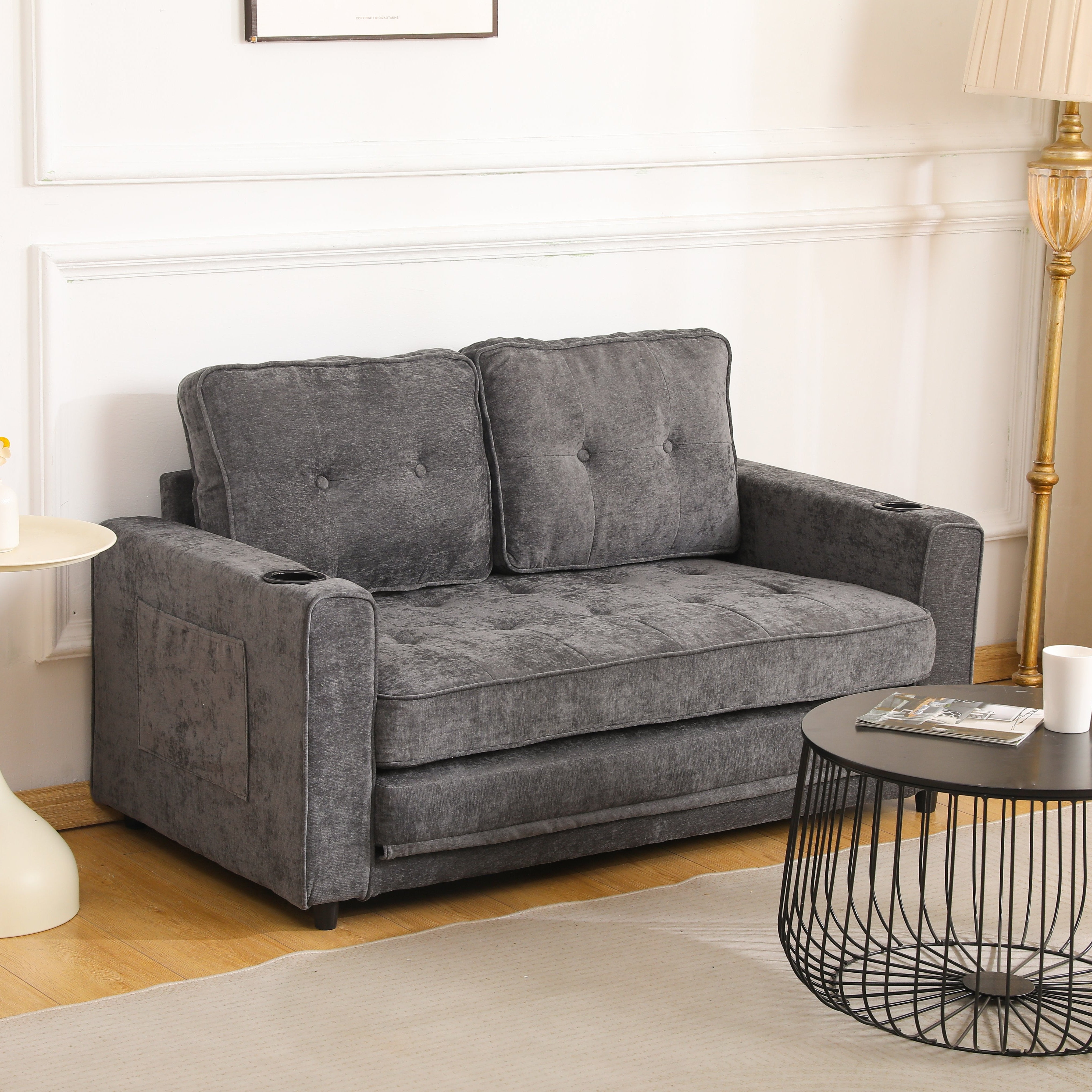 Tribeca 55" Velvet 3 Fold Sofa Bed with Side Pockets