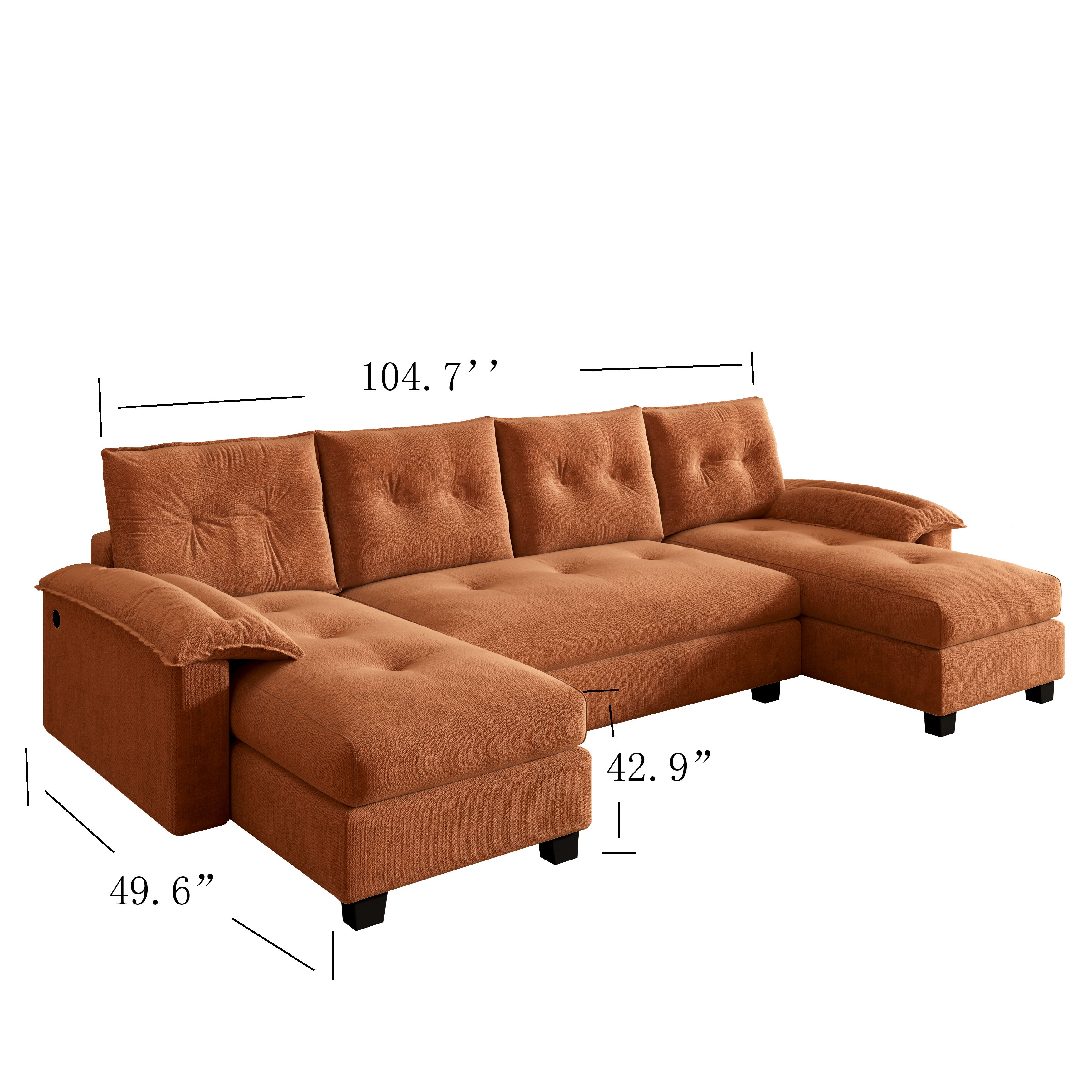 Clovis 105" U-Shaped Sleeper Sofa Bed with Chaise Lounge and Charging Port