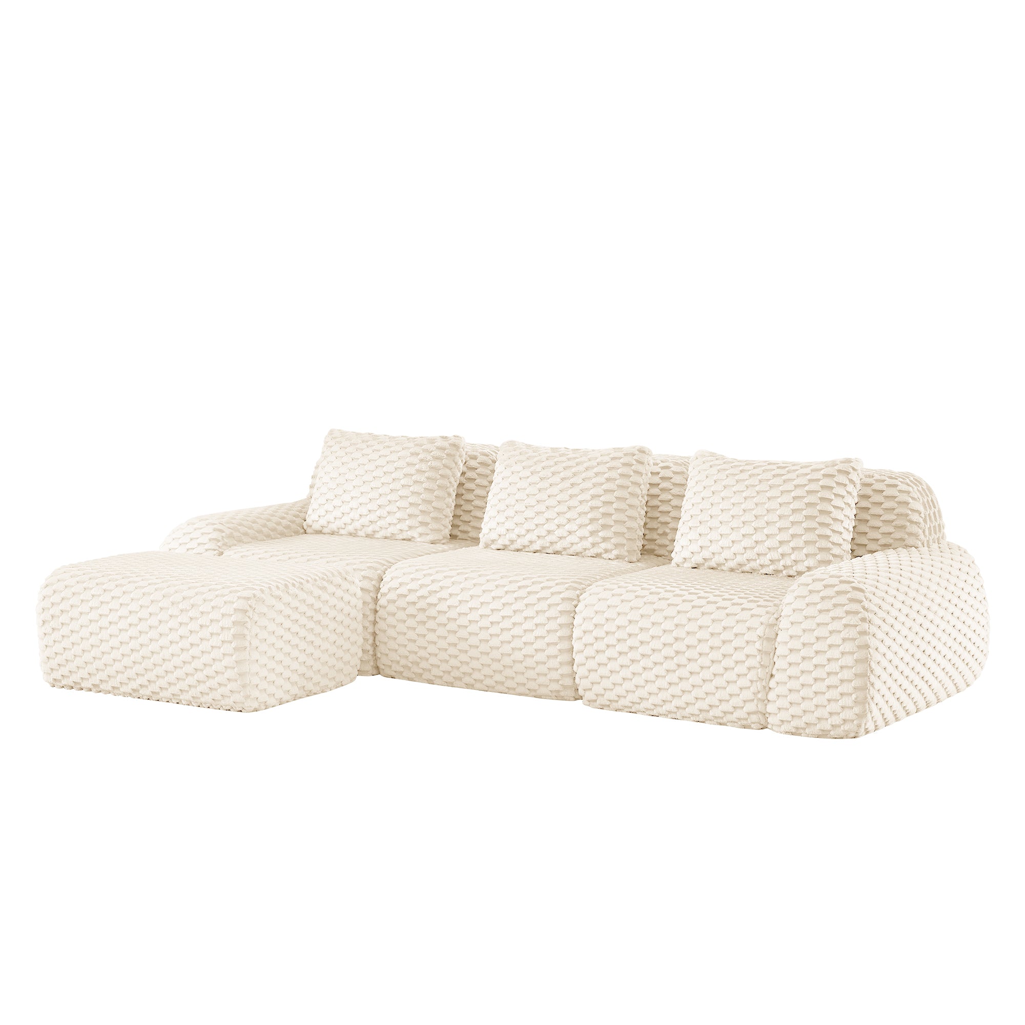 Olathe 114" Modular Flannelette Fabric L-Shaped Sectional Sofa with Movable Ottoman