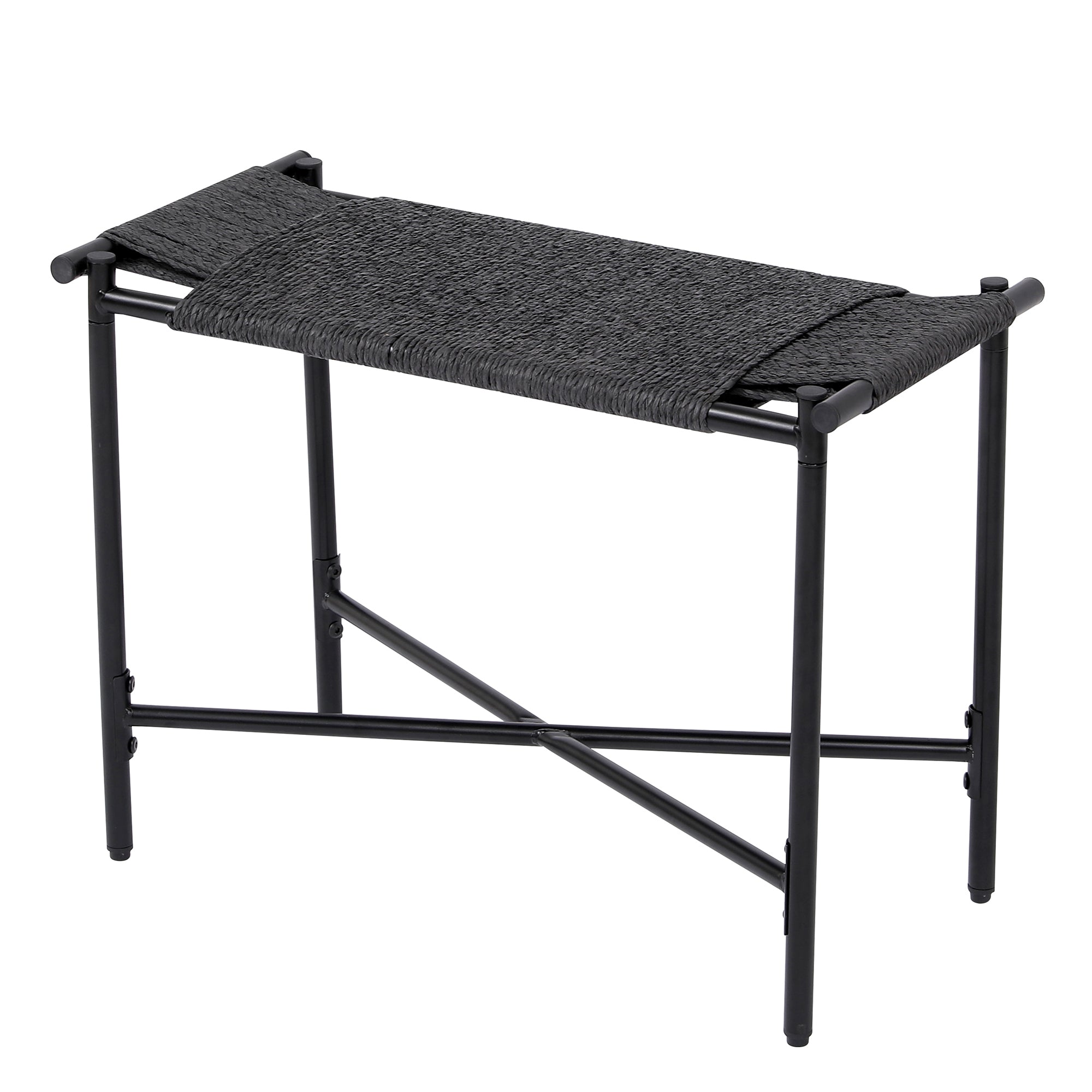 Handwoven Paper Rope Foot Rest Shoes Stools Ottomans for Entryway, Living Room, Bedroom & Office - Black