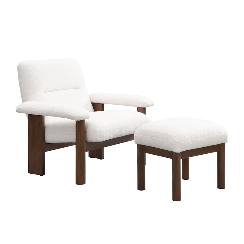 Accent Chair set with Ottoman in White/Wood