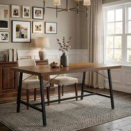 FORS Industrial MDF Dining Table 63" x 35" Modern Crimson