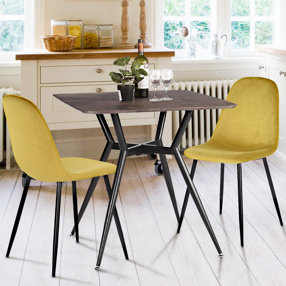 Homy Casa Charlton 2PC Velvet Dining Chair in Yellow
