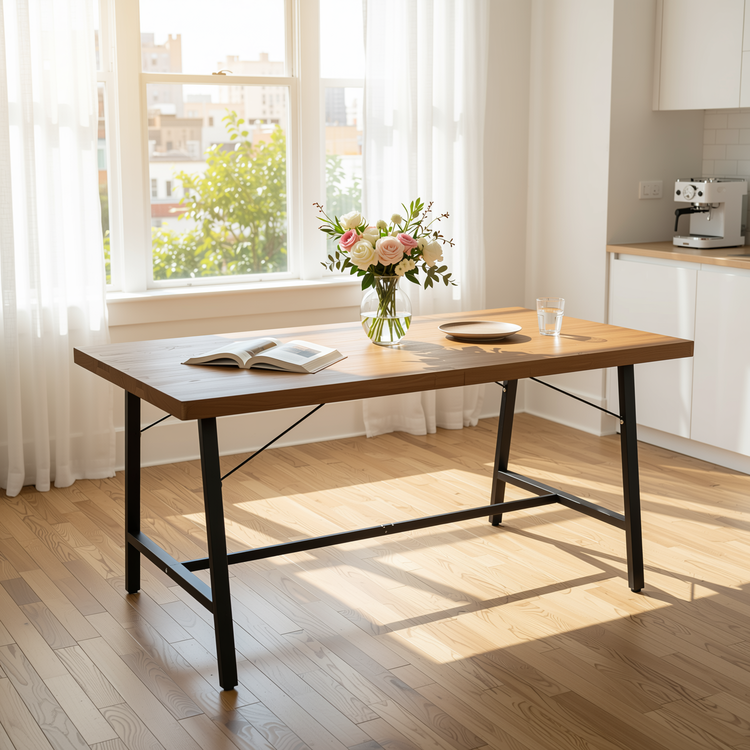 FORS Industrial MDF Dining Table 63" x 35" Modern Crimson