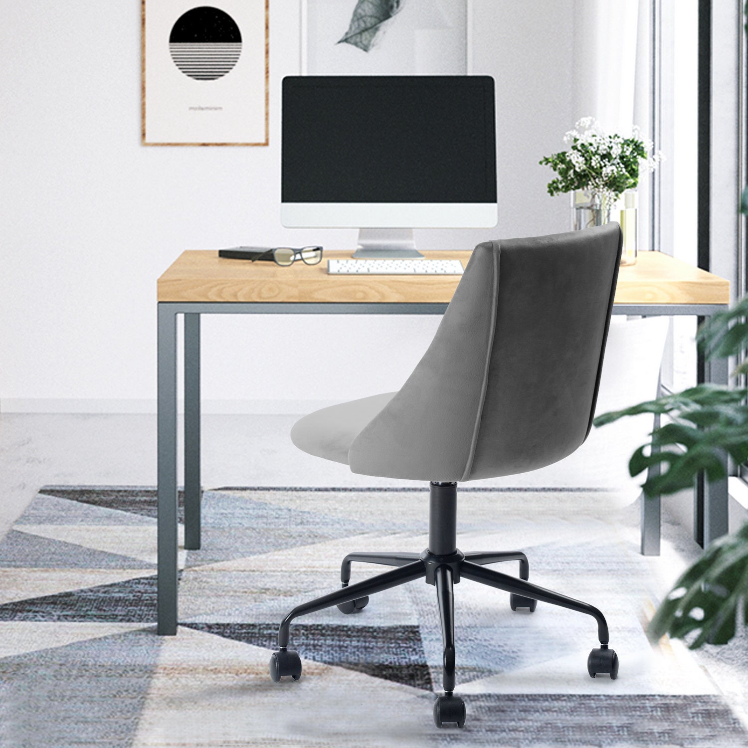 Homy Casa CIAN GREY Velvet Office Chair with Adjustable Gas Lift and Steel Frame, Open Box