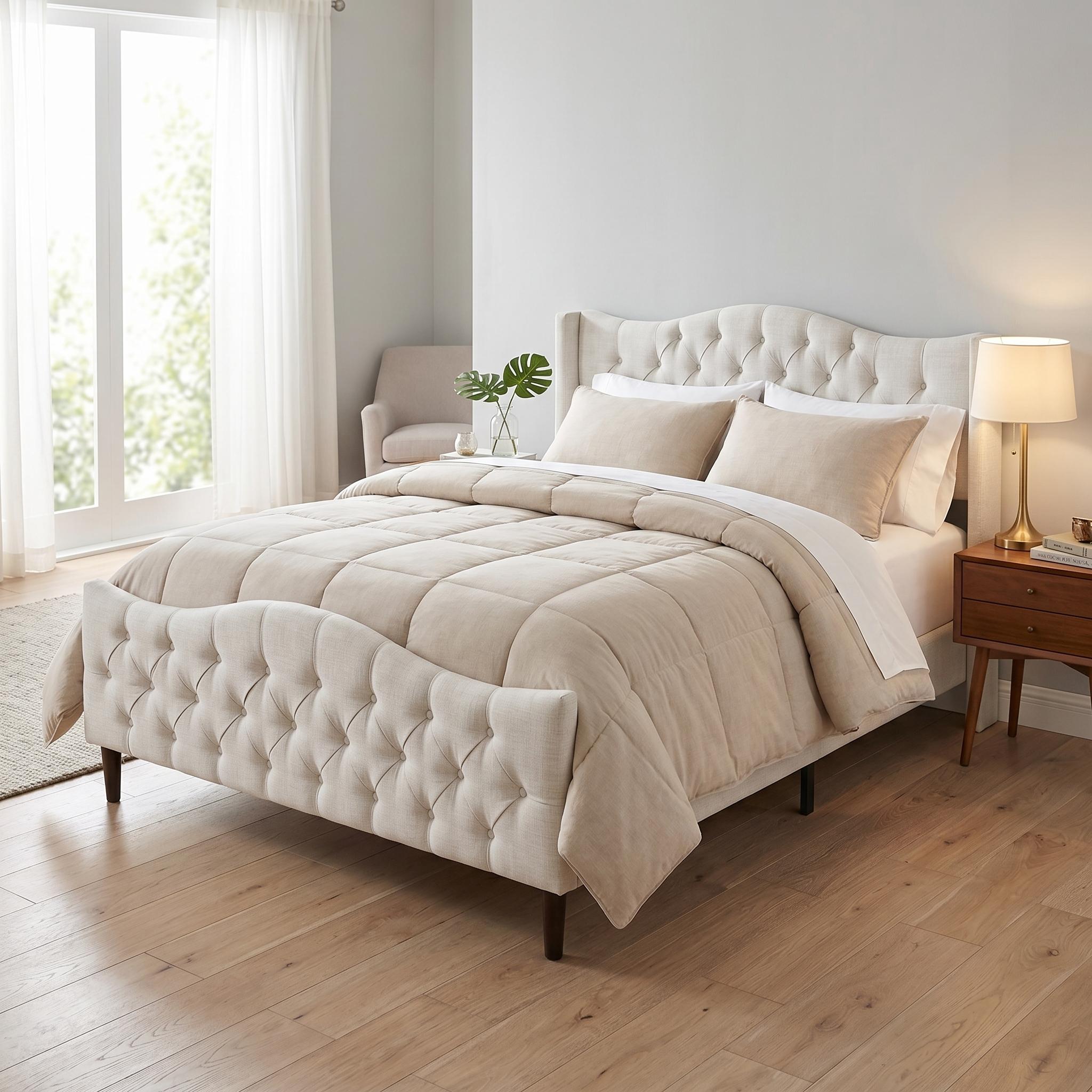 Homy Casa ALDA QUEEN BEIGE "86.6 x 65.7" Queen Bed Frame with Headboard