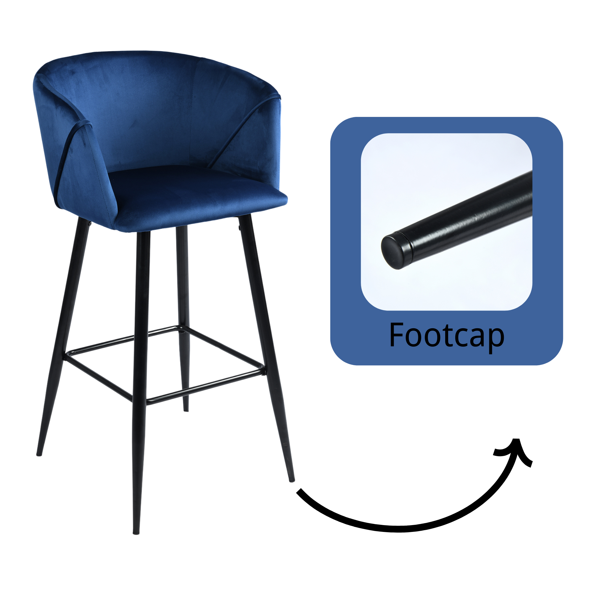 Homy Casa Aldridge Blue 2PC 26" Velvet Upholstered Counter Stools, Open Box
