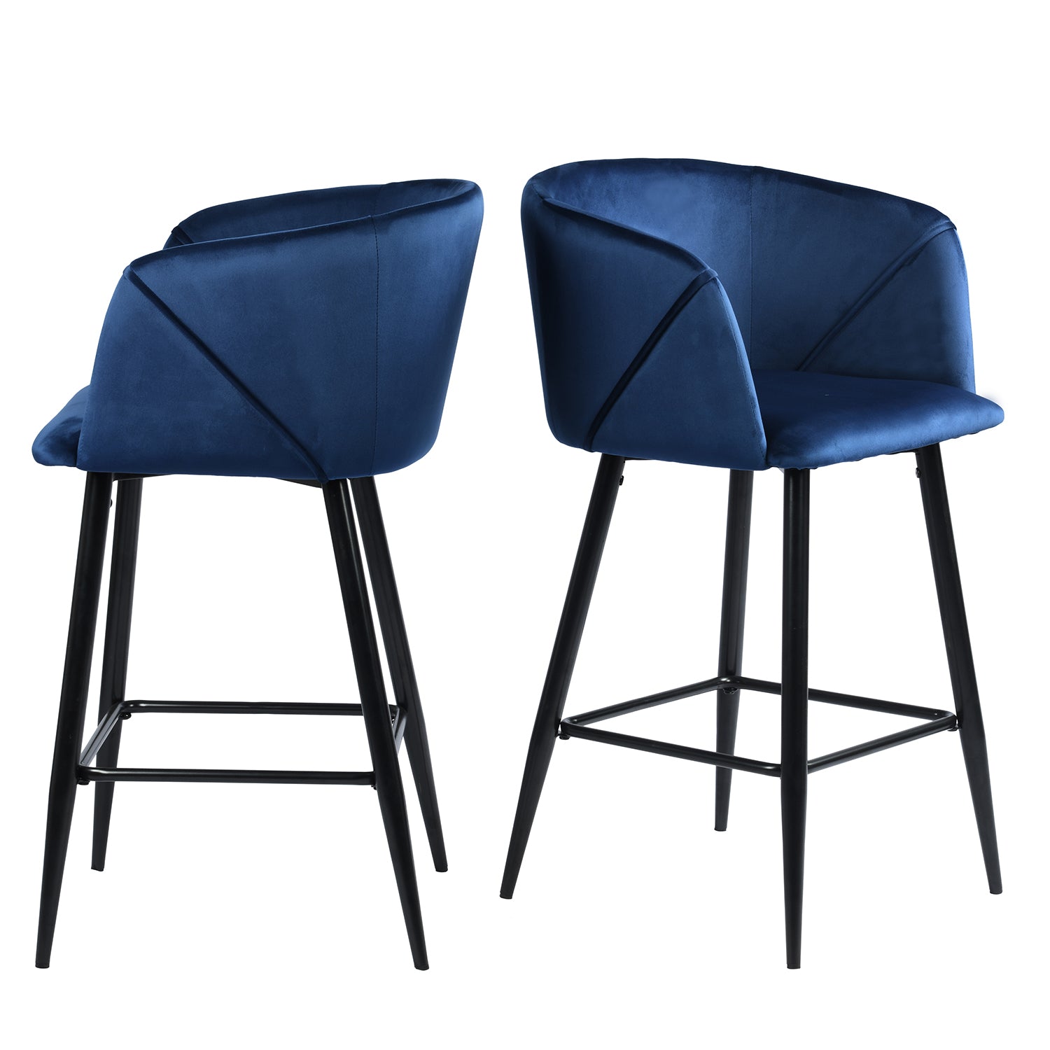 Homy Casa Aldridge Blue 2PC 26" Velvet Upholstered Counter Stools, Open Box