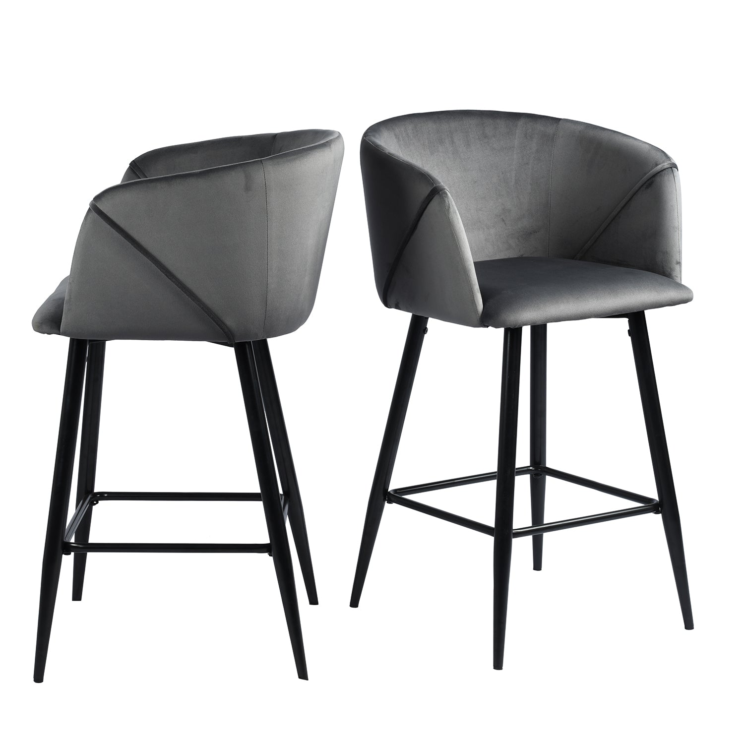 Homy Casa Aldridge Grey 2PC 26" Velvet Upholstered Counter Stools, Open Box