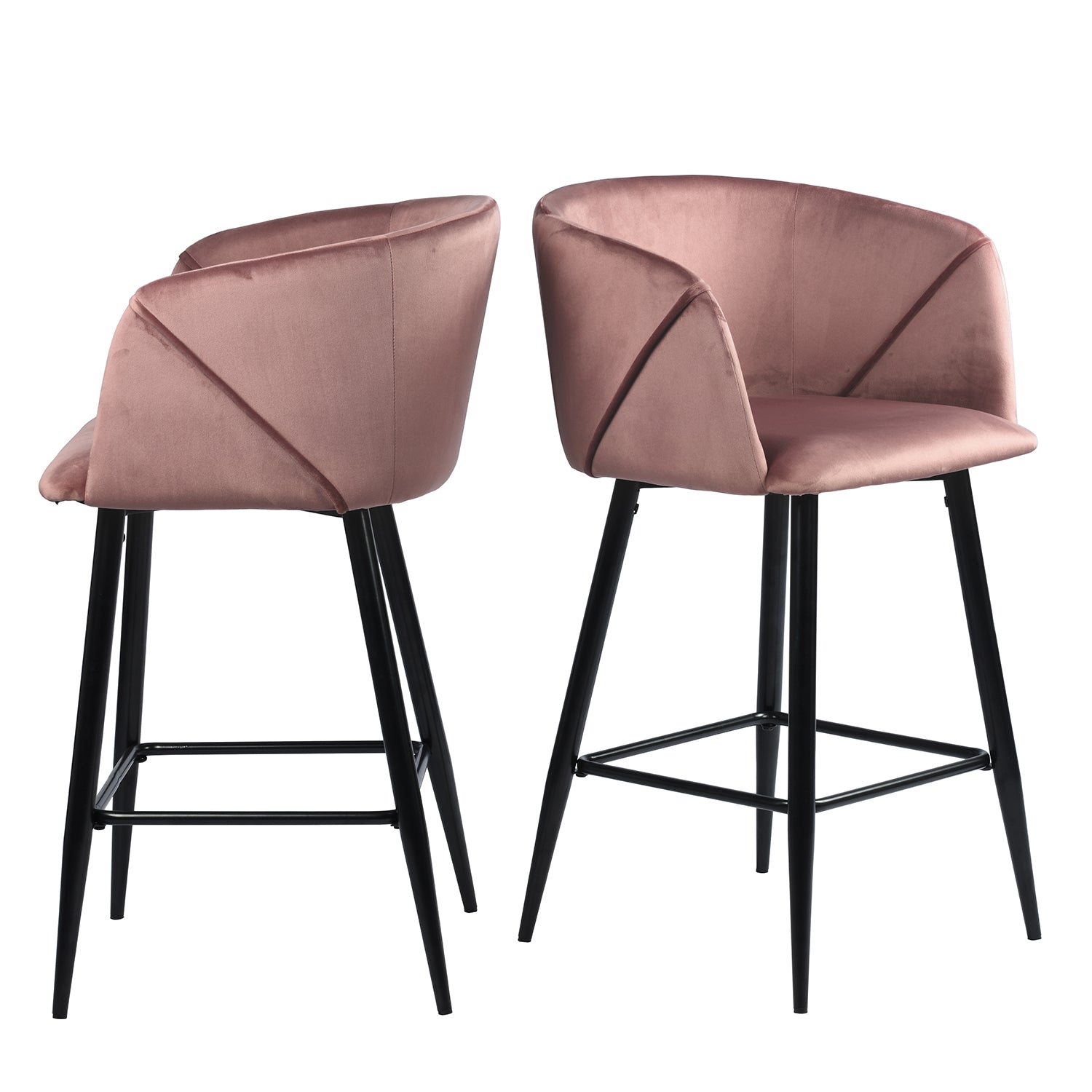 Homy Casa Aldridge Rose 2PC 26" Velvet Upholstered Counter Stools, Open Box