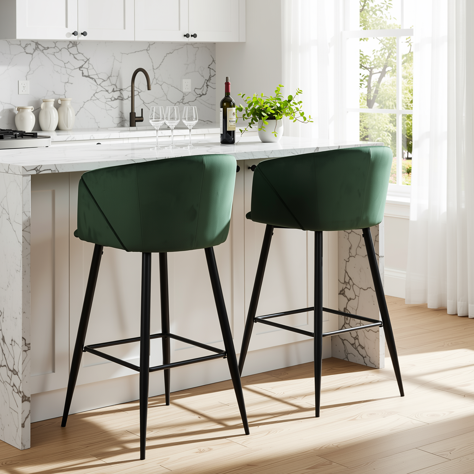 Homy Casa Aldridge Green 2PC 30" Velvet Upholstered Bar Stools Open Box