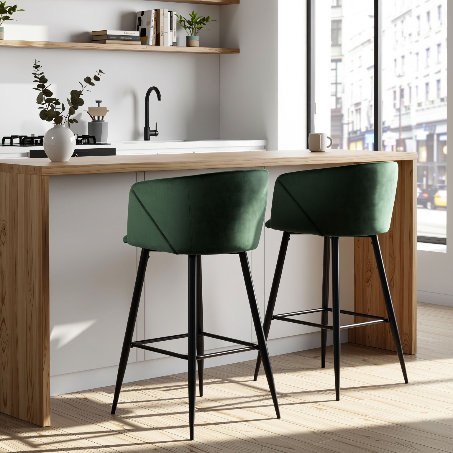 Homy Casa Aldridge Green 2PC 30" Velvet Upholstered Bar Stools Open Box