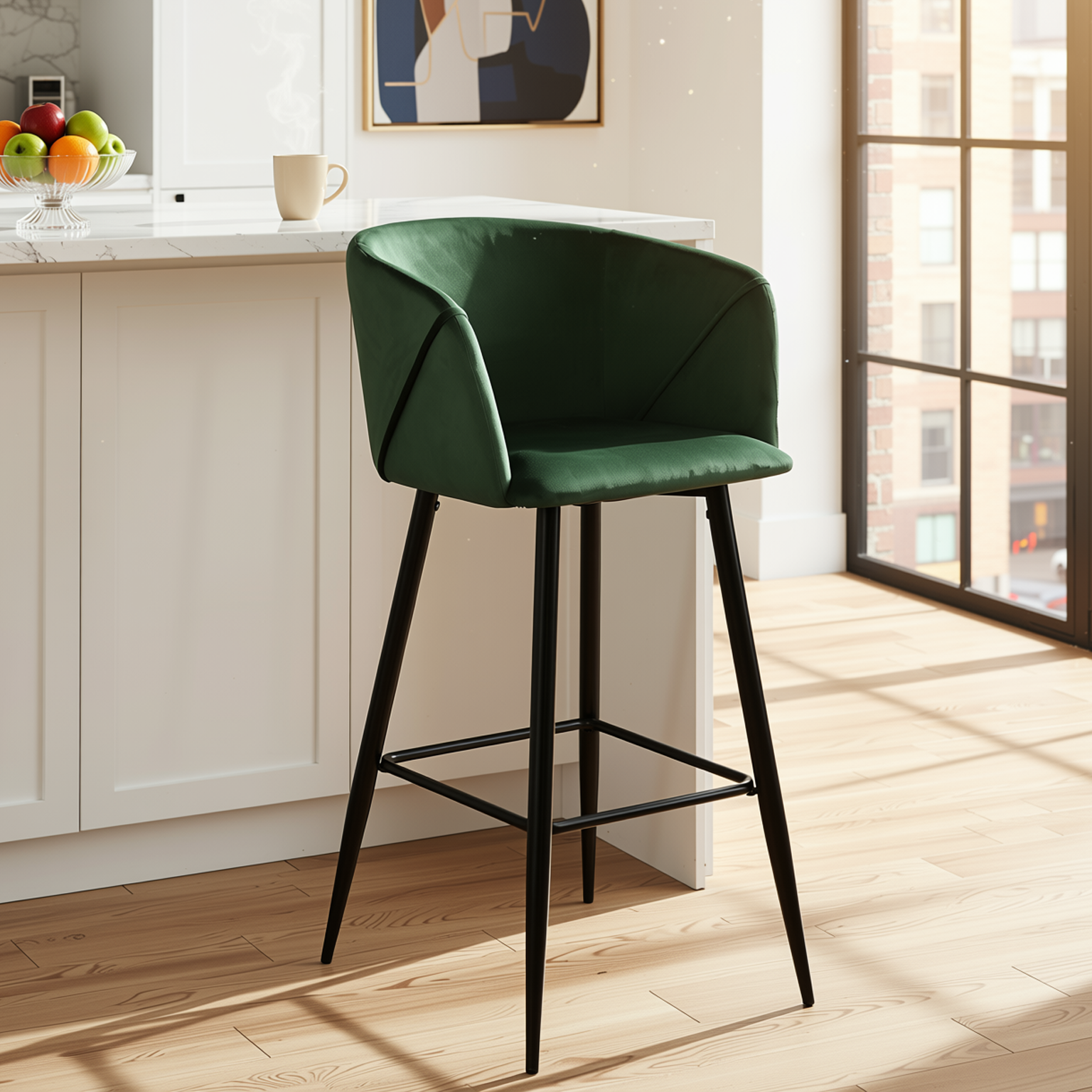 Homy Casa Aldridge Green 2PC 30" Velvet Upholstered Bar Stools Open Box