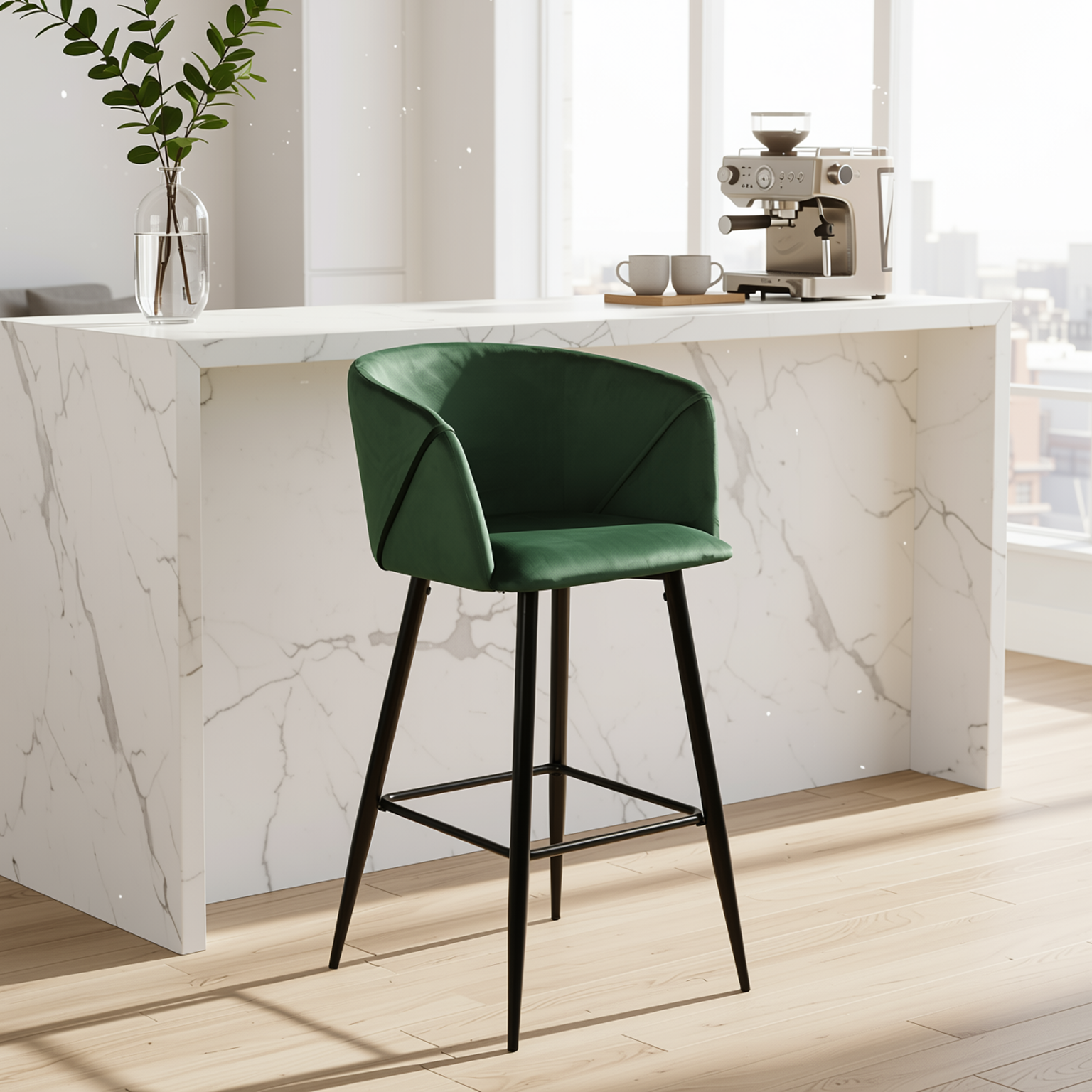 Homy Casa Aldridge Green 2PC 30" Velvet Upholstered Bar Stools Open Box