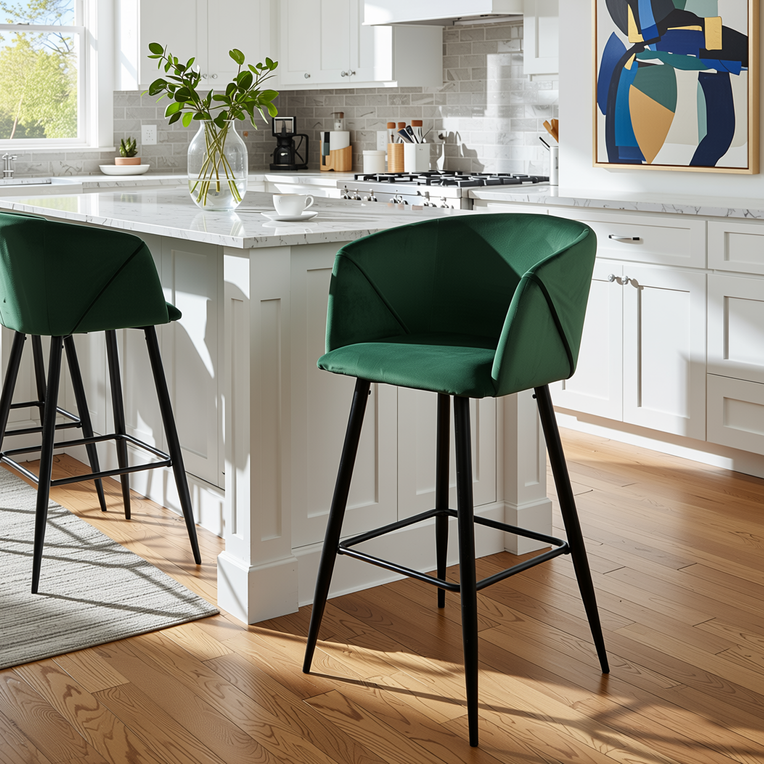 Homy Casa Aldridge Green 2PC 30" Velvet Upholstered Bar Stools Open Box