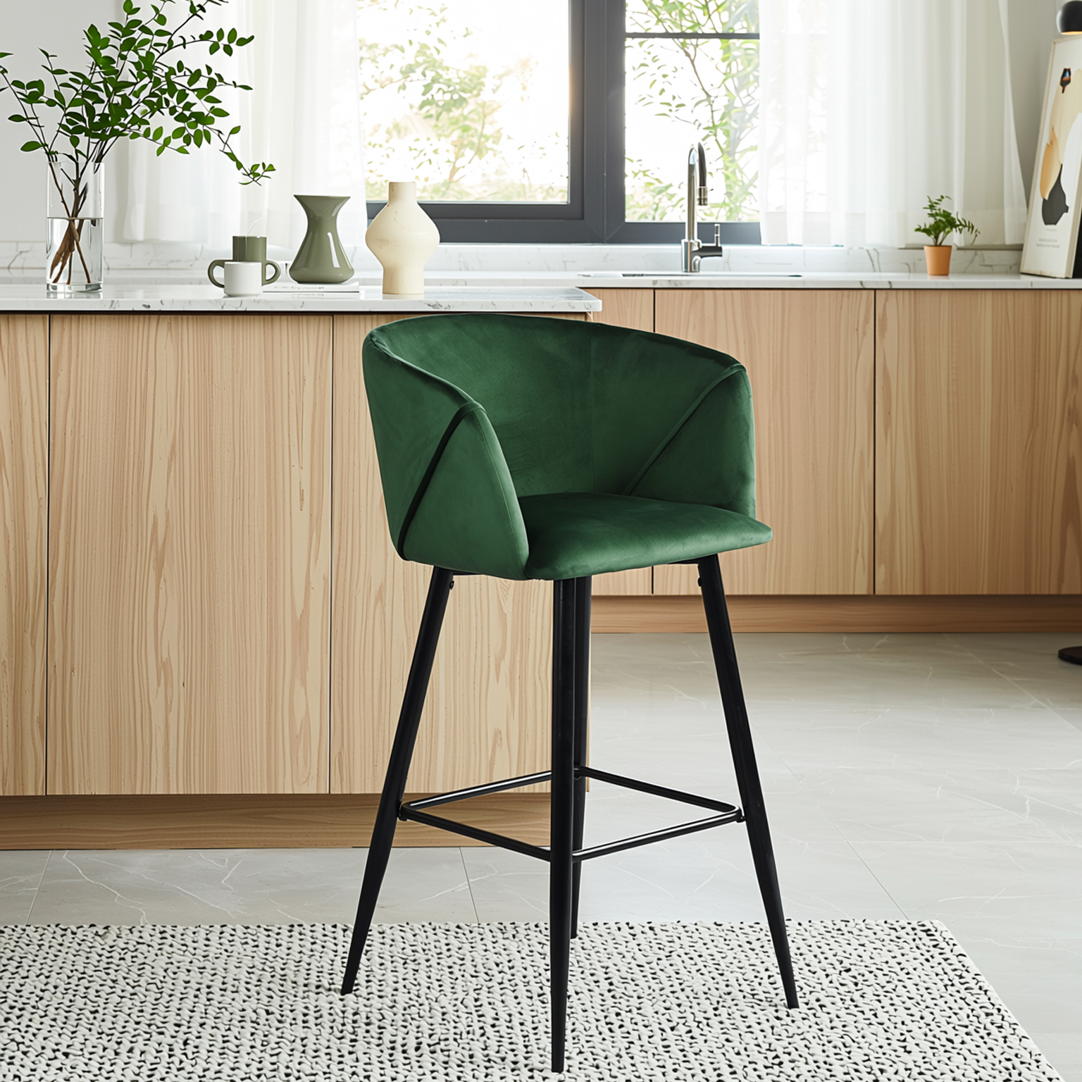 Homy Casa Aldridge Green 2PC 30" Velvet Upholstered Bar Stools Open Box