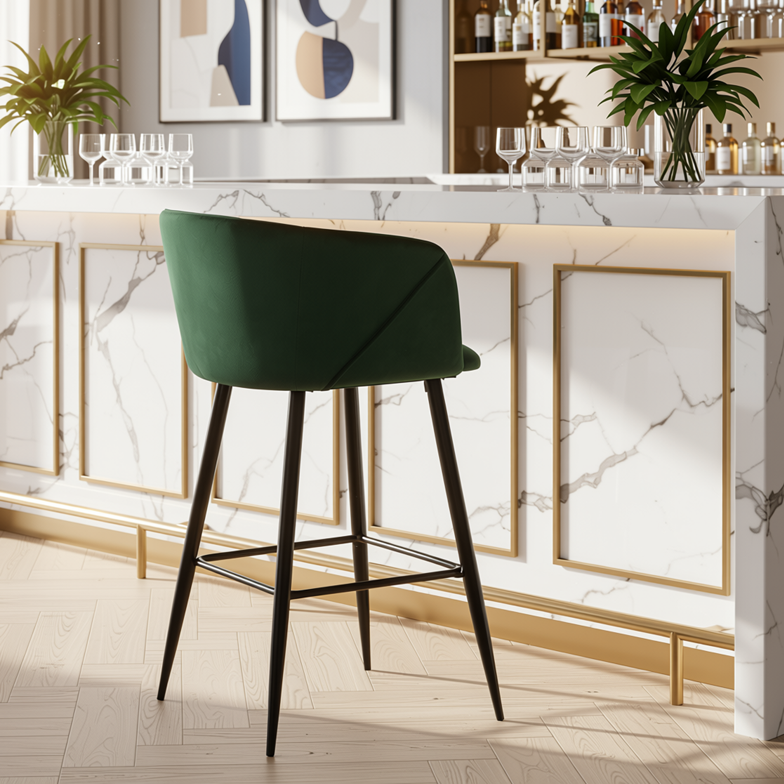 Homy Casa Aldridge Green 2PC 30" Velvet Upholstered Bar Stools Open Box