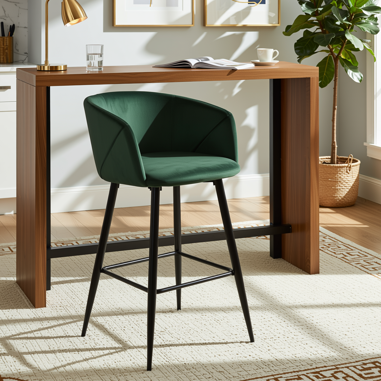 Homy Casa Aldridge Green 2PC 30" Velvet Upholstered Bar Stools Open Box