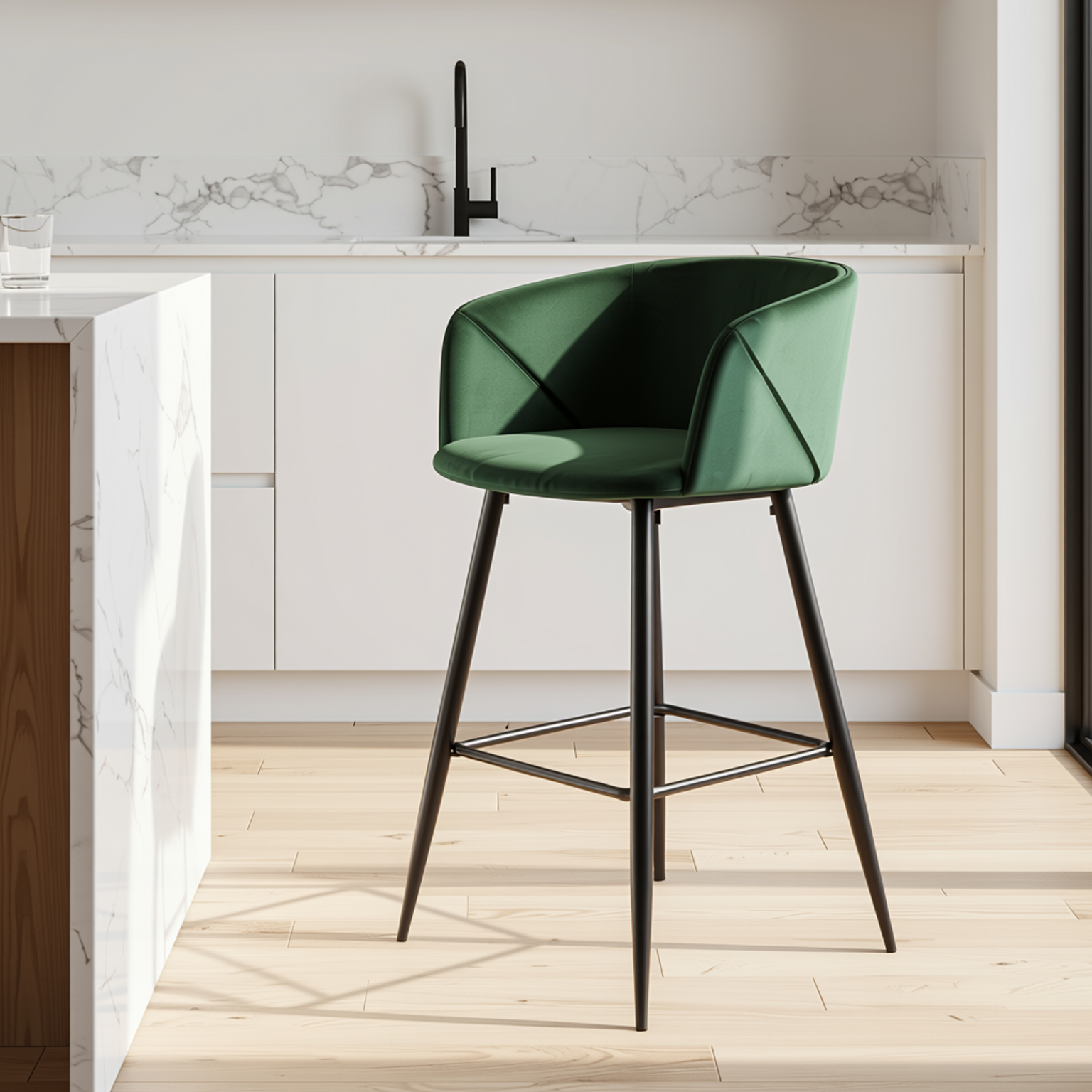 Homy Casa Aldridge Green 2PC 30" Velvet Upholstered Bar Stools Open Box