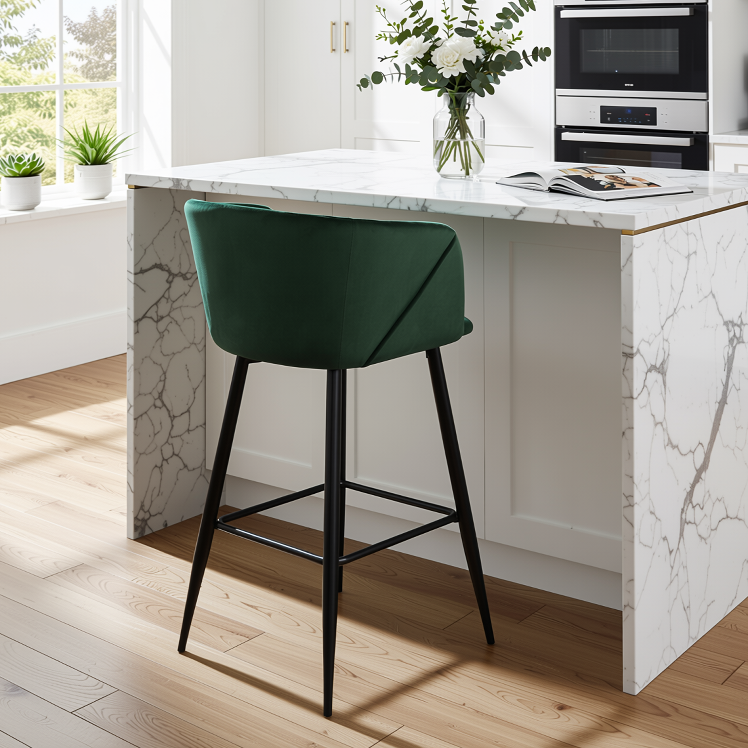 Homy Casa Aldridge Green 2PC 30" Velvet Upholstered Bar Stools Open Box
