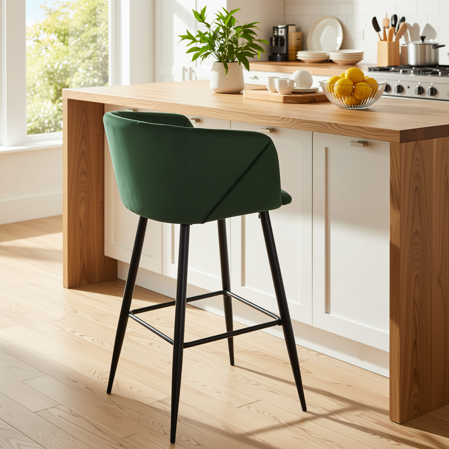 Homy Casa Aldridge Green 2PC 30" Velvet Upholstered Bar Stools Open Box