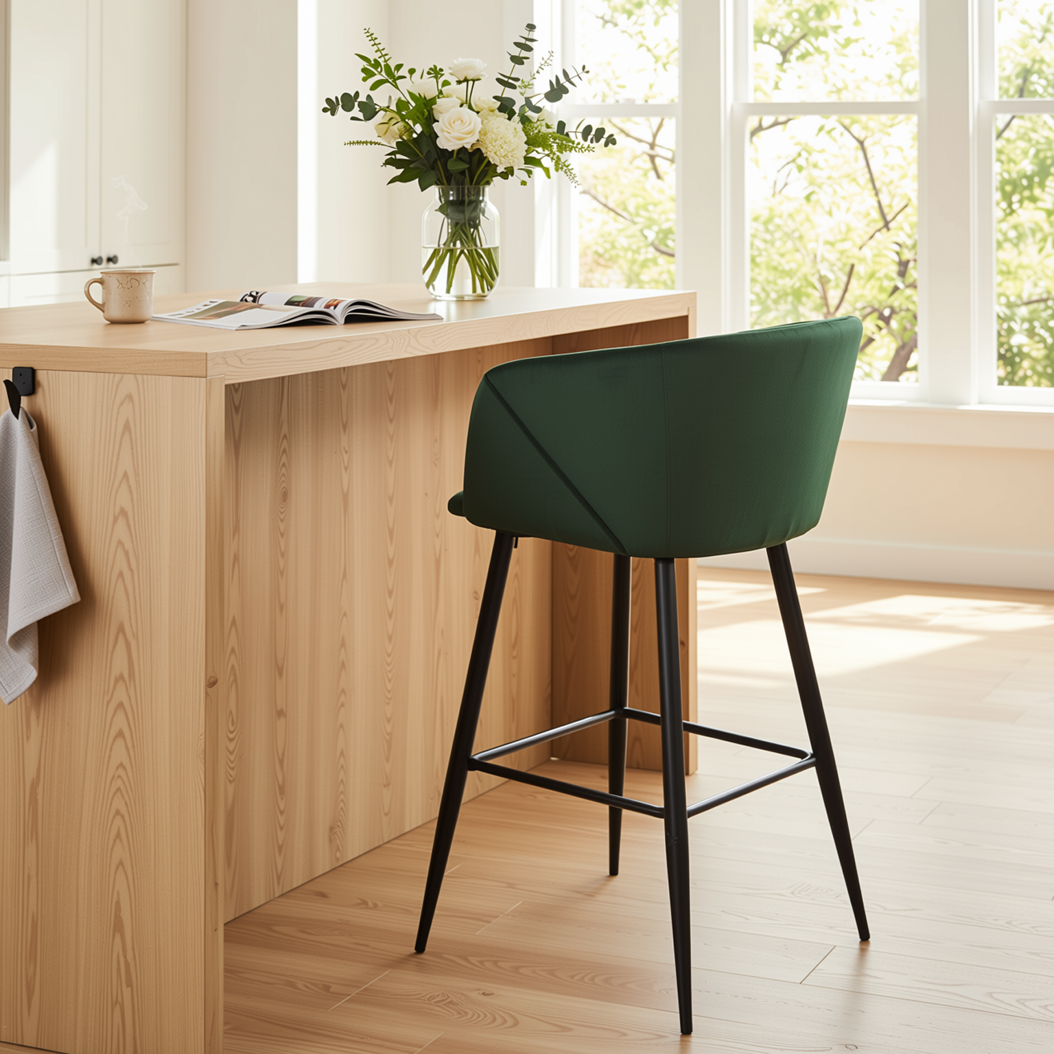 Homy Casa Aldridge Green 2PC 30" Velvet Upholstered Bar Stools Open Box