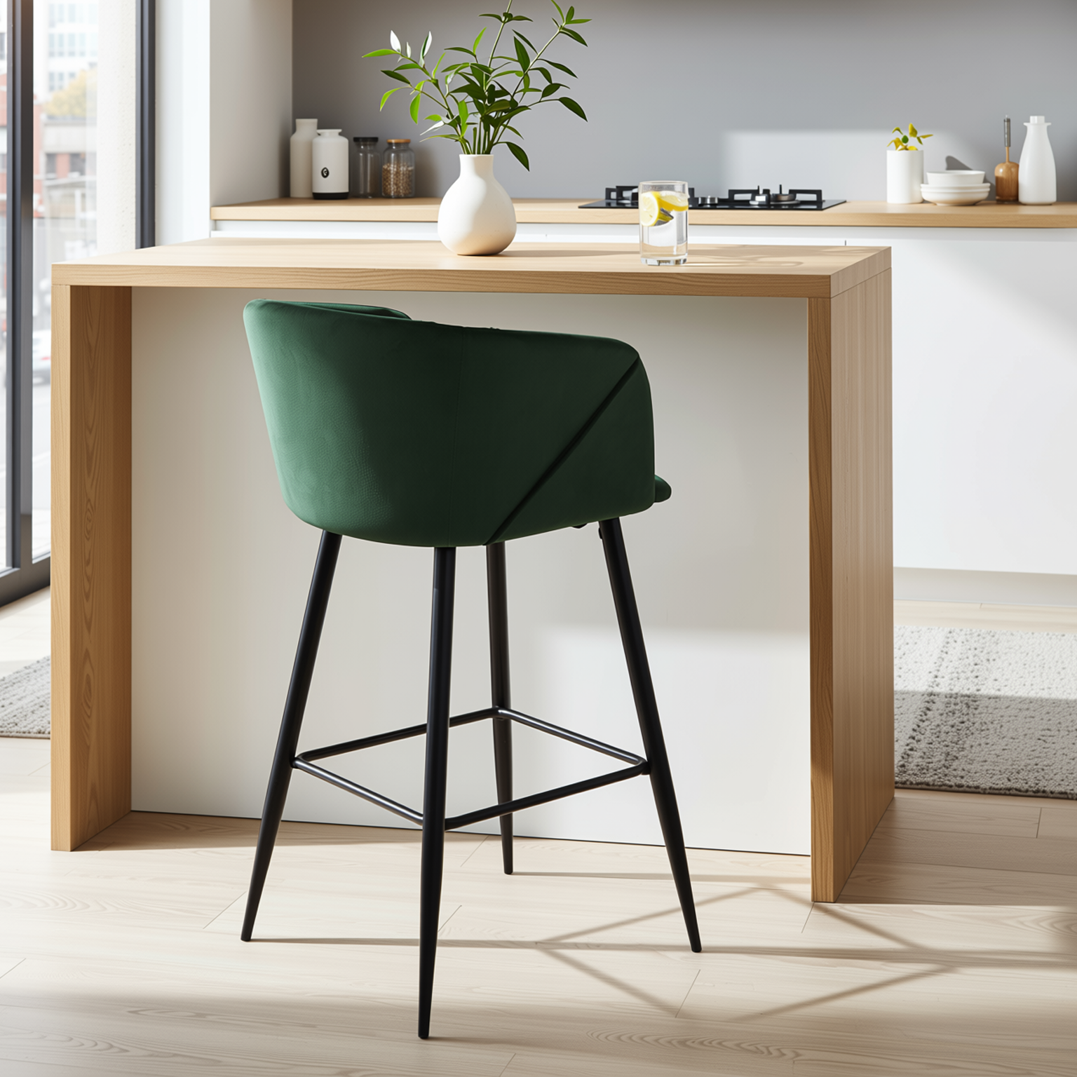 Homy Casa Aldridge Green 2PC 30" Velvet Upholstered Bar Stools Open Box