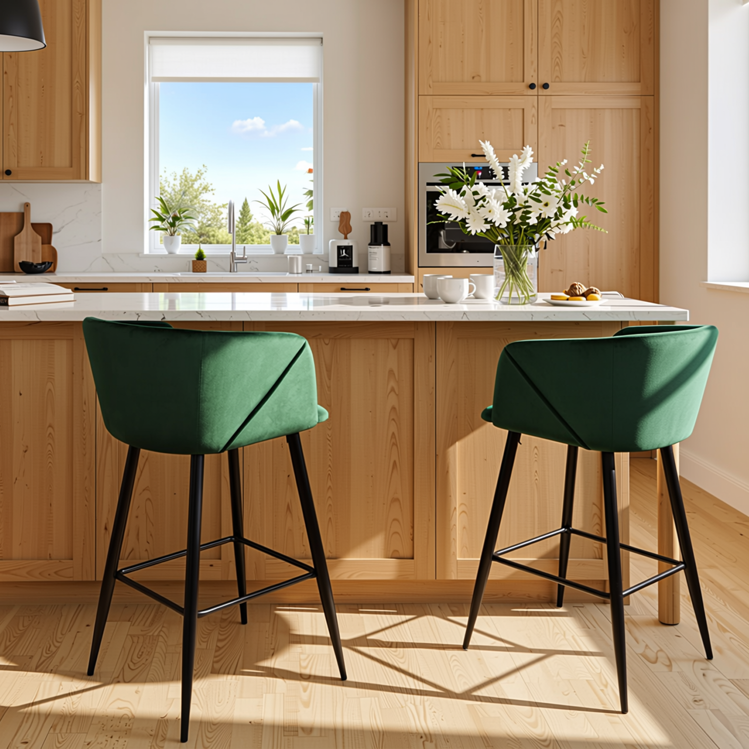 Homy Casa Aldridge Green 2PC 30" Velvet Upholstered Bar Stools Open Box